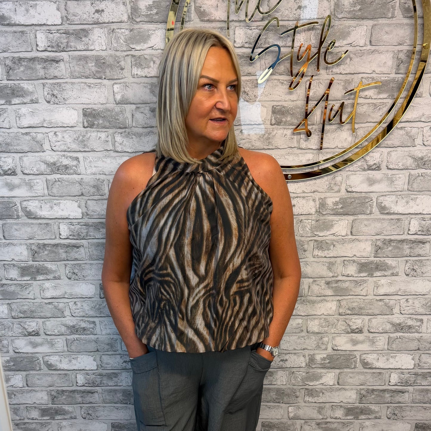 Animal print halterneck top