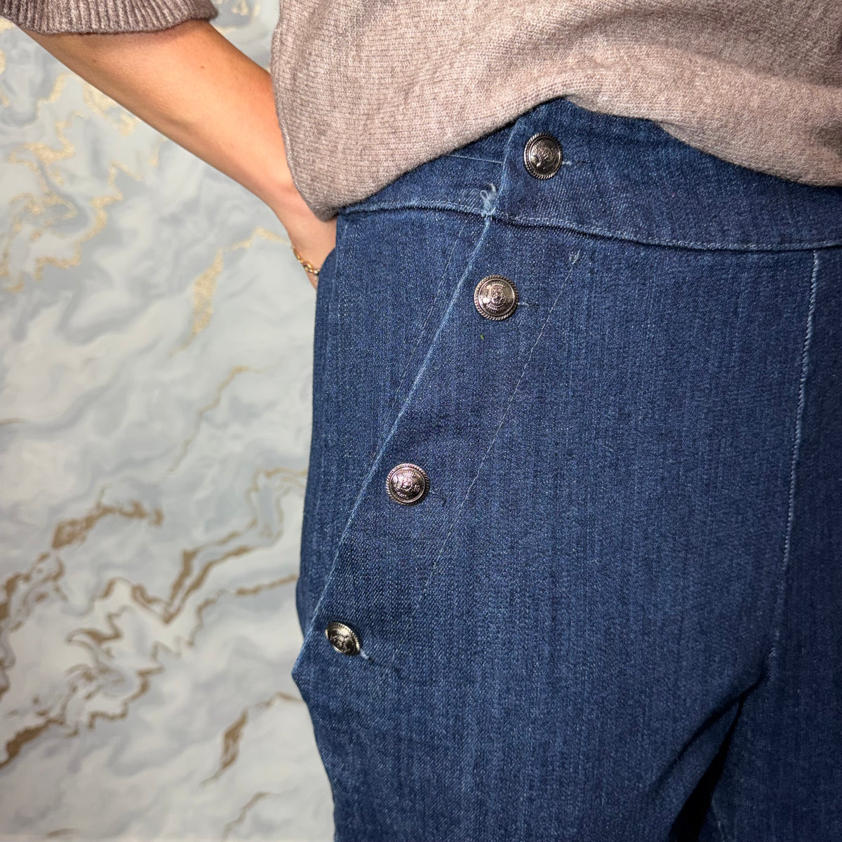 Military Button Navy Jeans