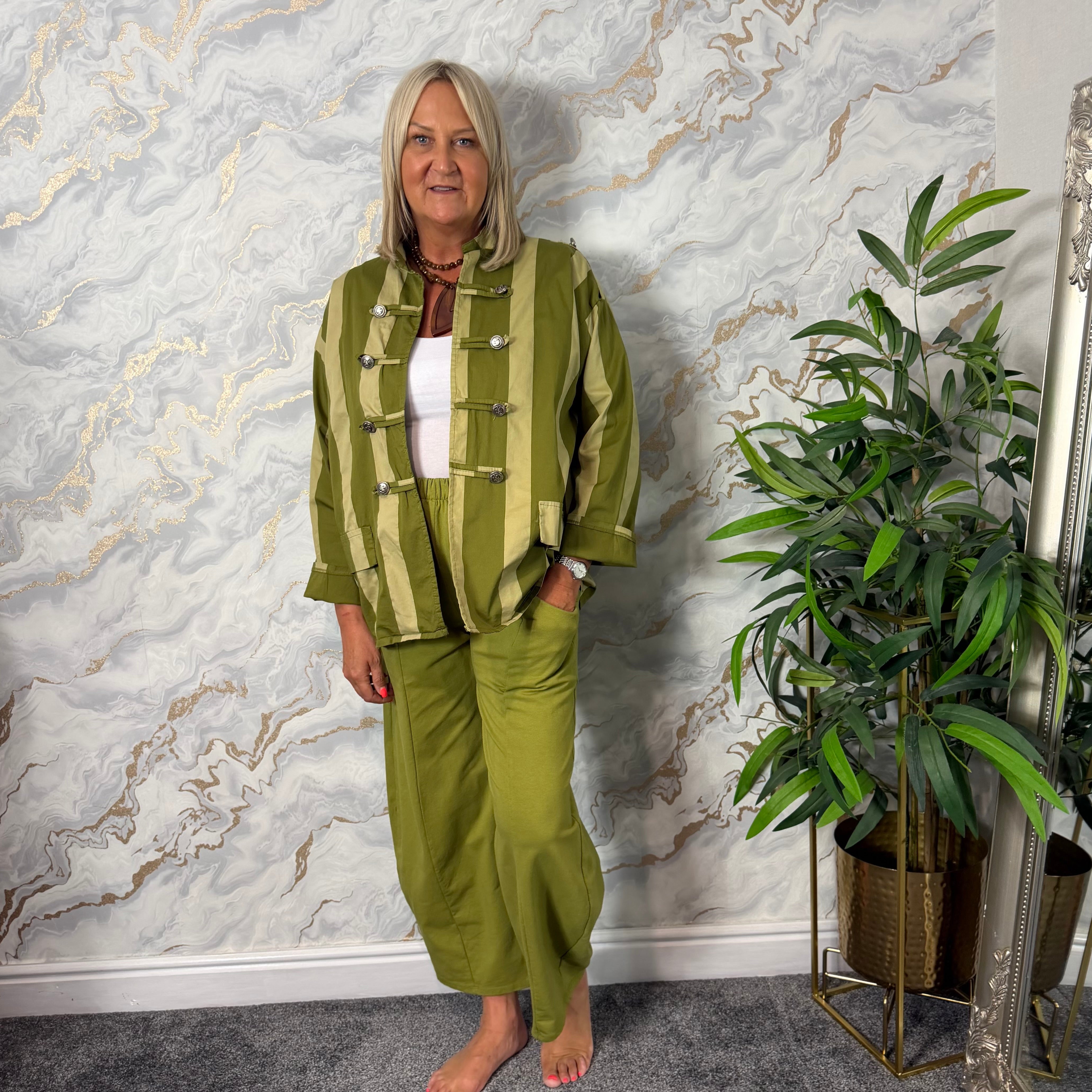 Green wide leg jersey trousers