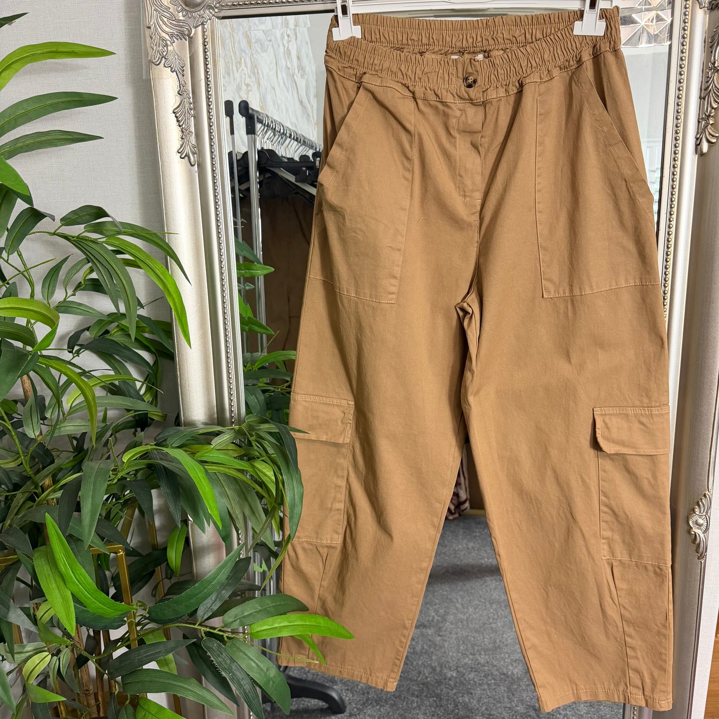 Camel cargo trousers