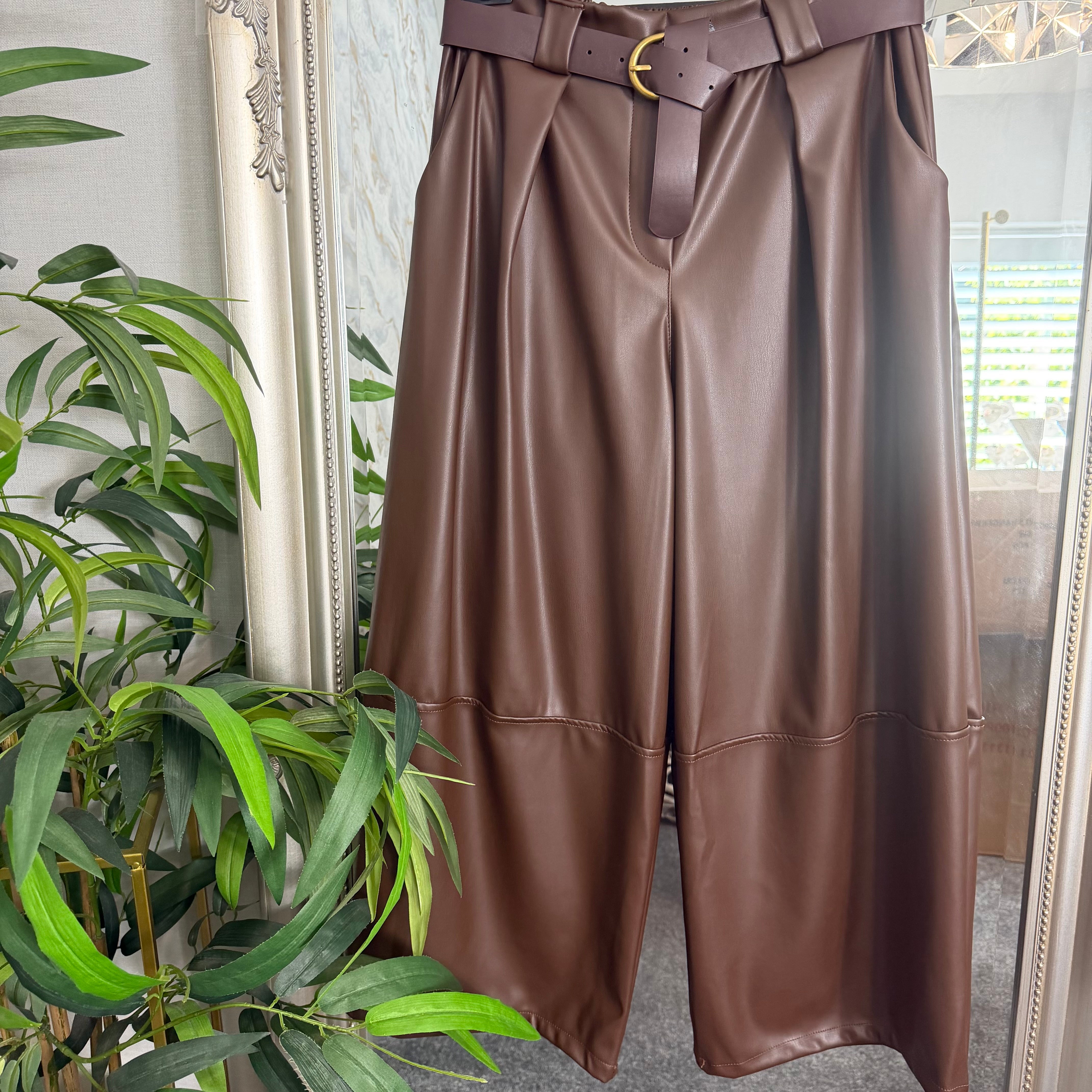 PU wide leg angle grazer trouser