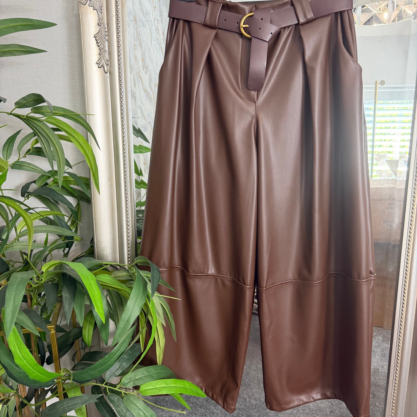 PU wide leg angle grazer trouser