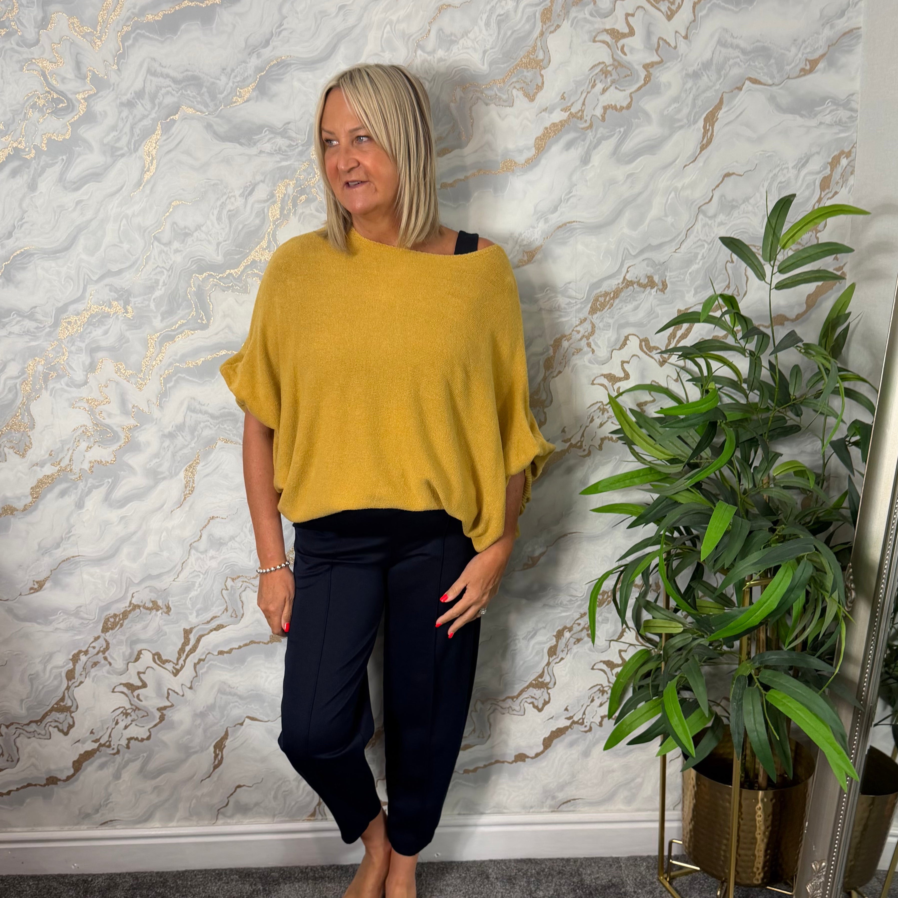 Ochre yellow button sleeve jumper