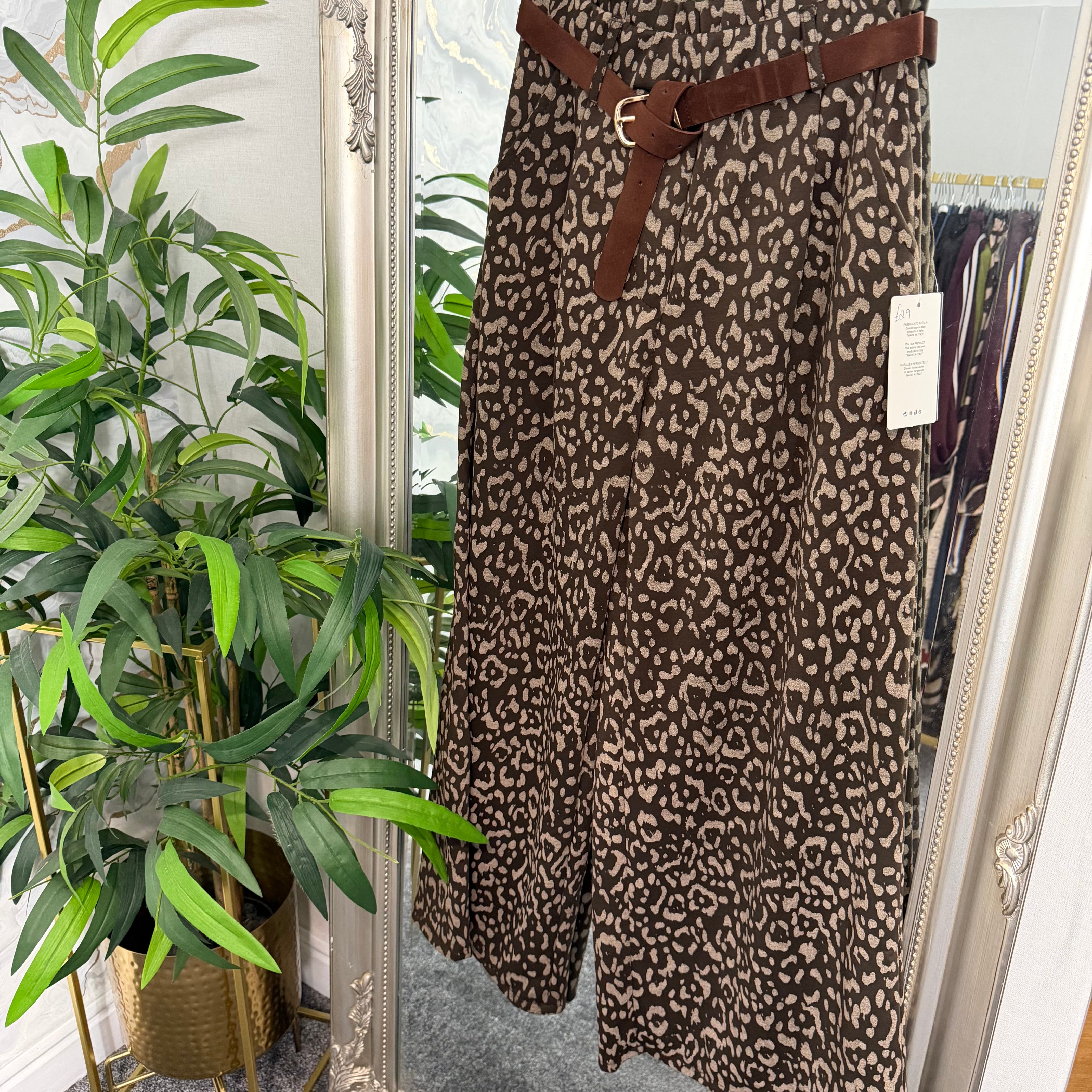 Jersey animal print belted trousers
