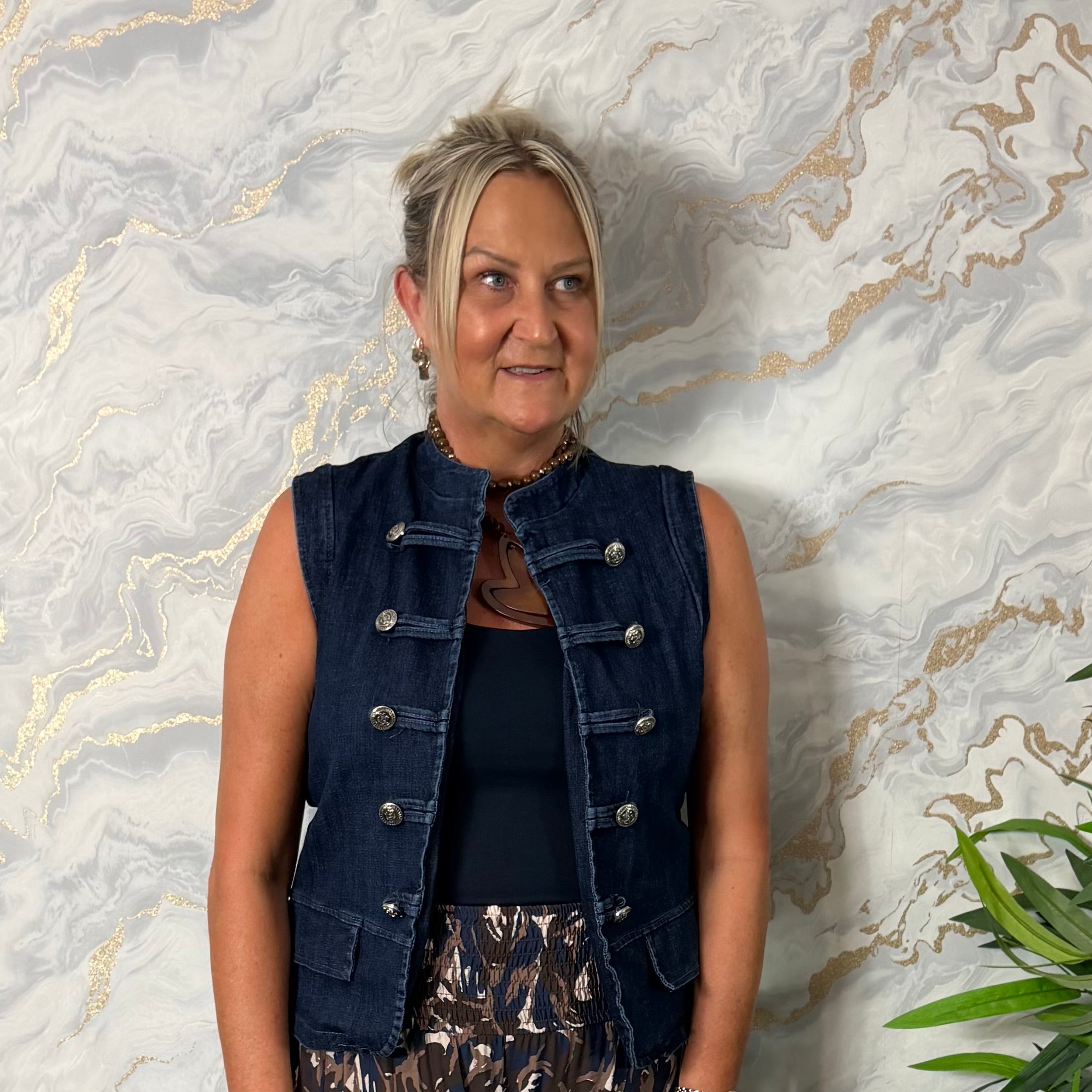 Denim military waistcoat