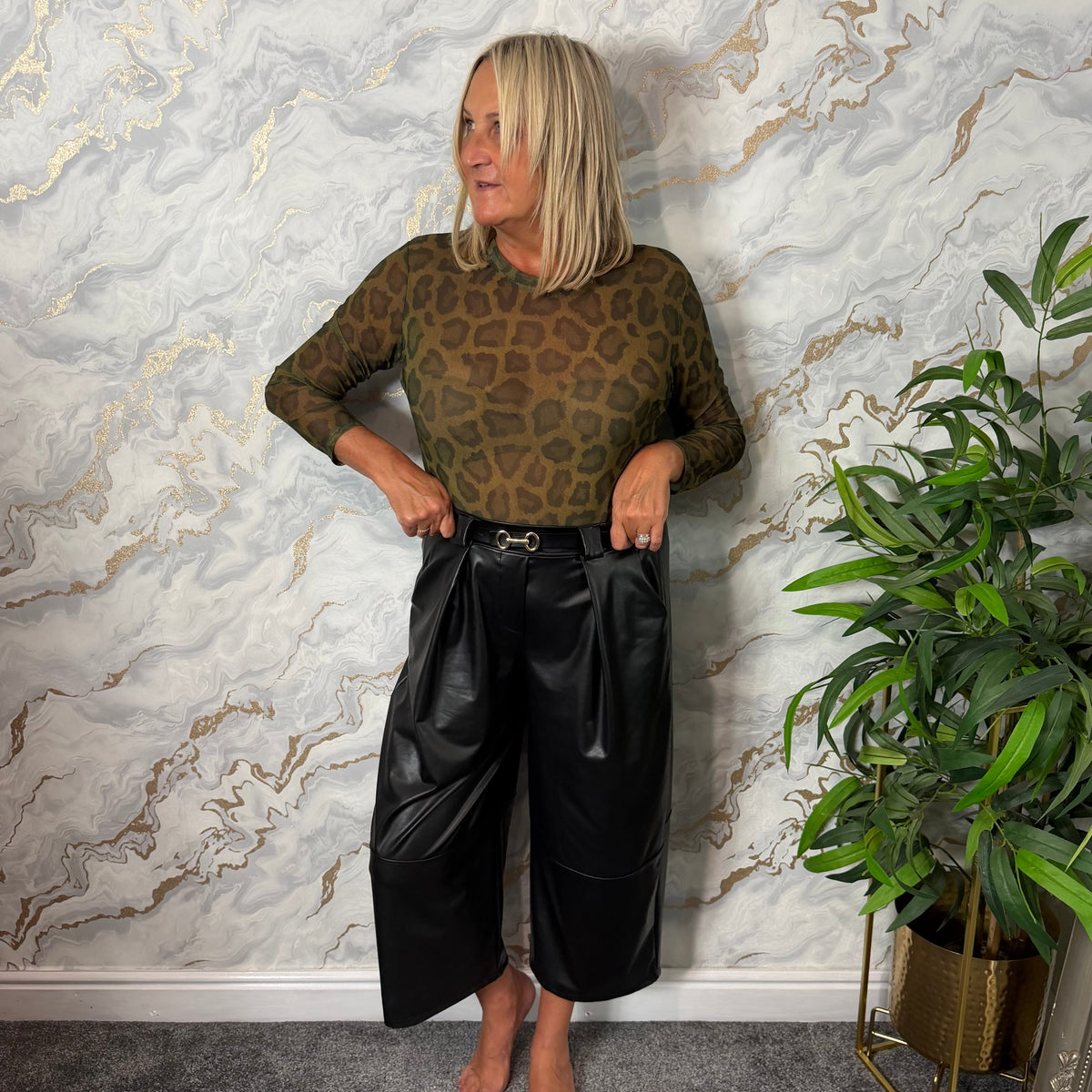 Animal print mesh top
