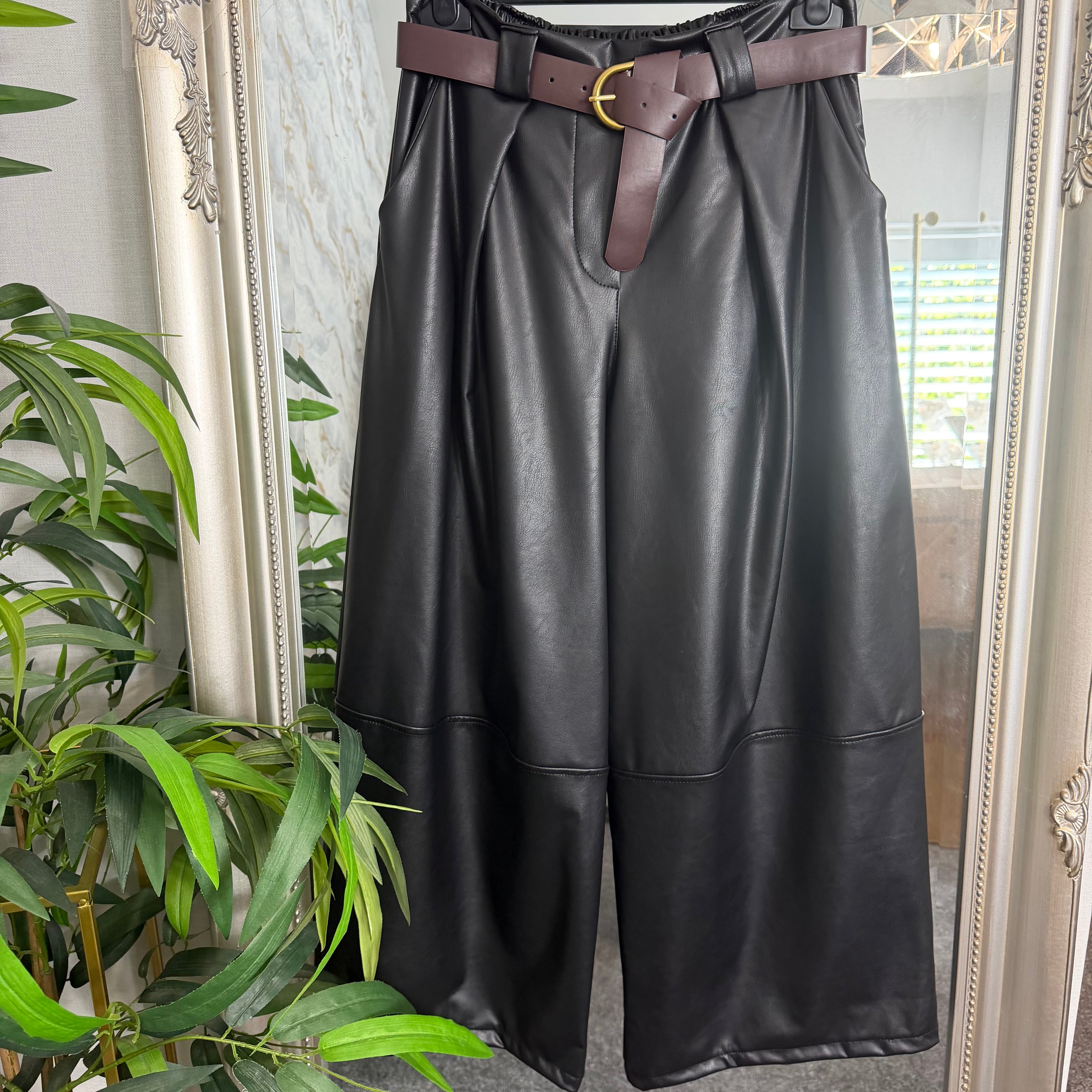 PU wide leg angle grazer trouser