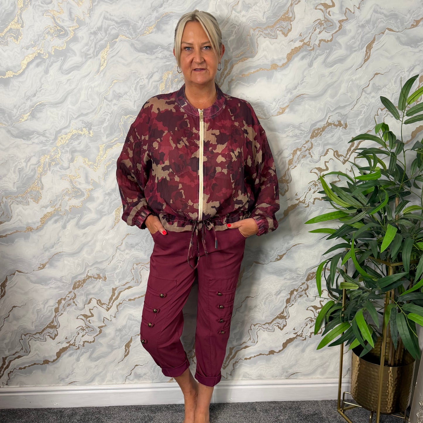 Camo chiffon zip up jackets