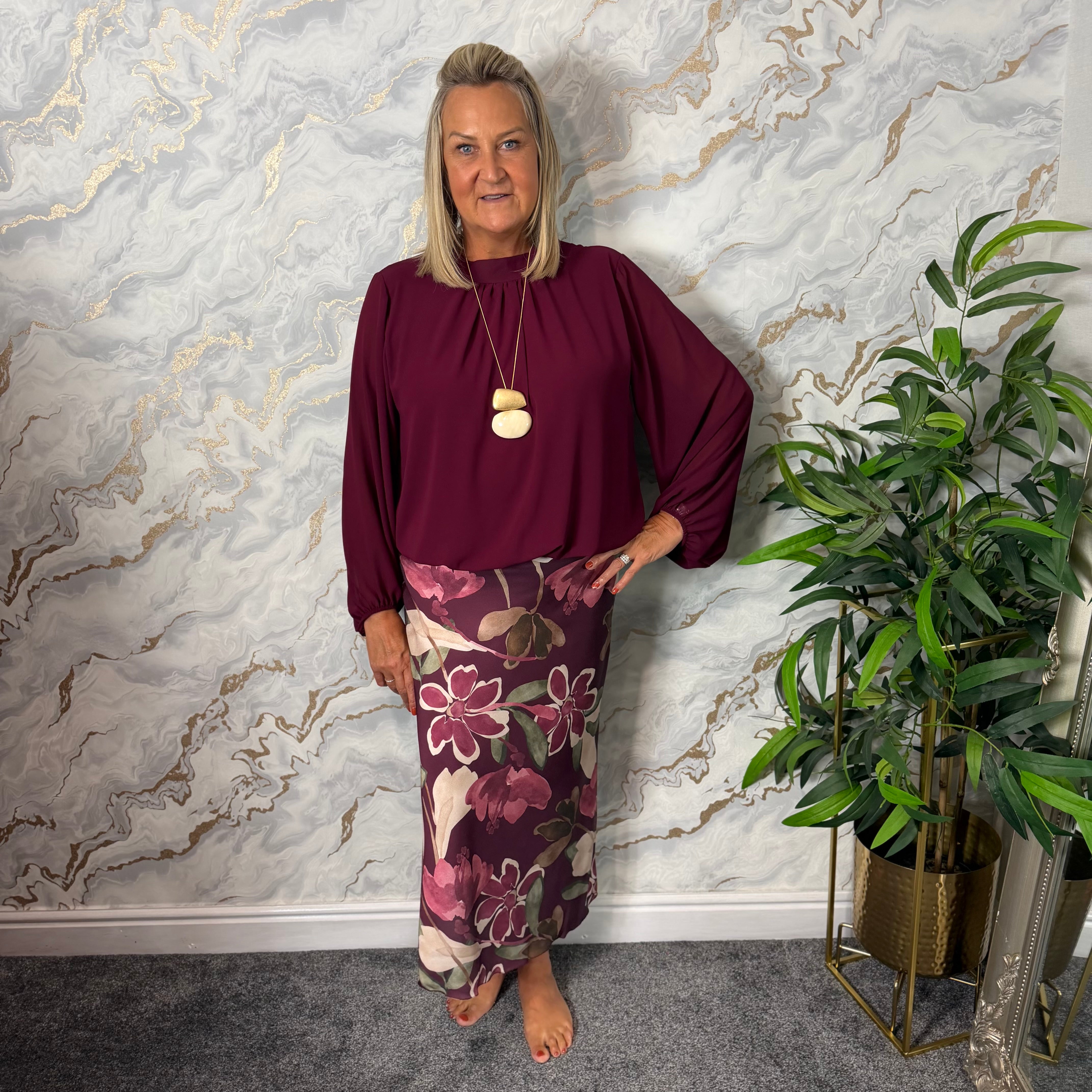 Silky floral maxi skirt