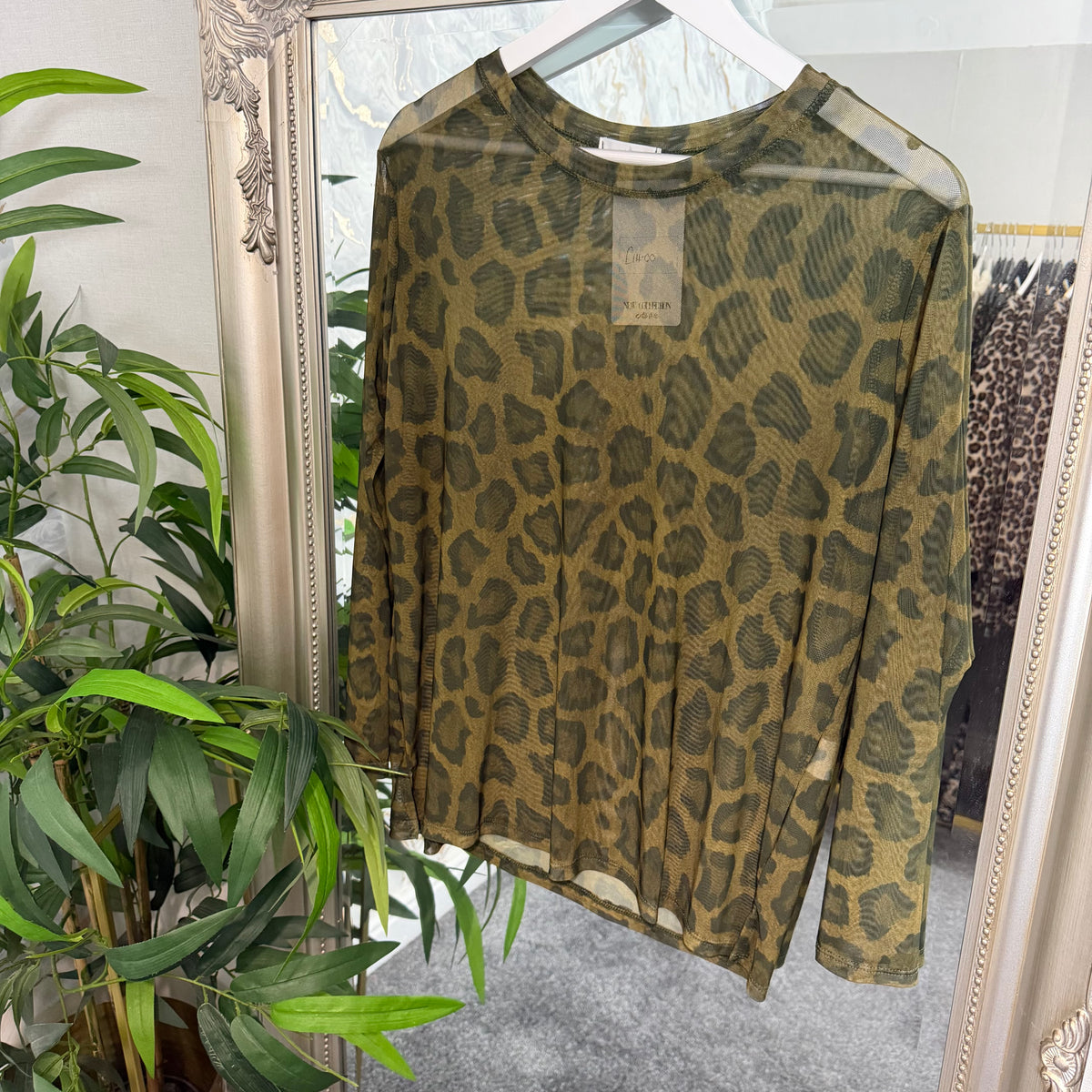 Animal print mesh top