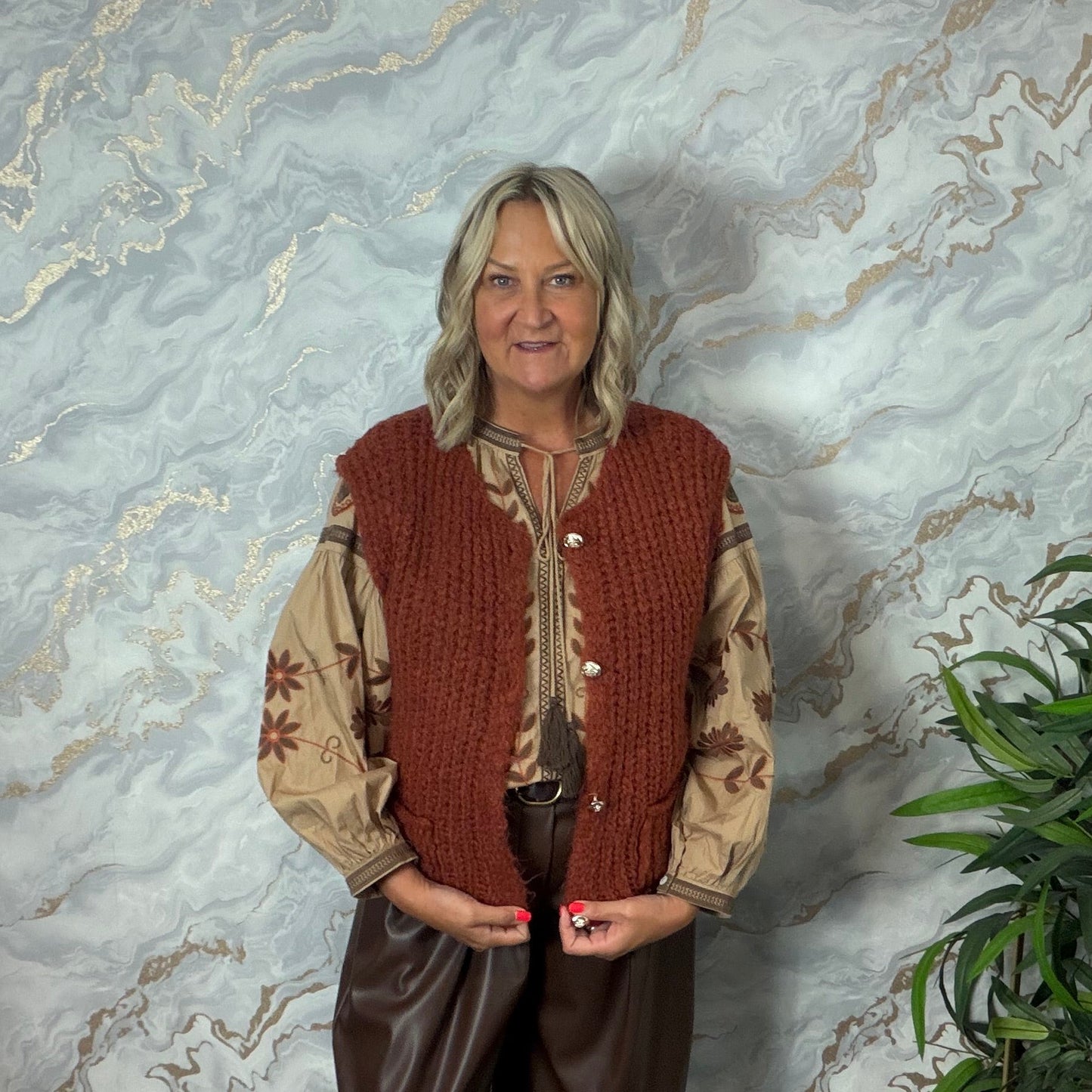 Knitted rust waistcoat