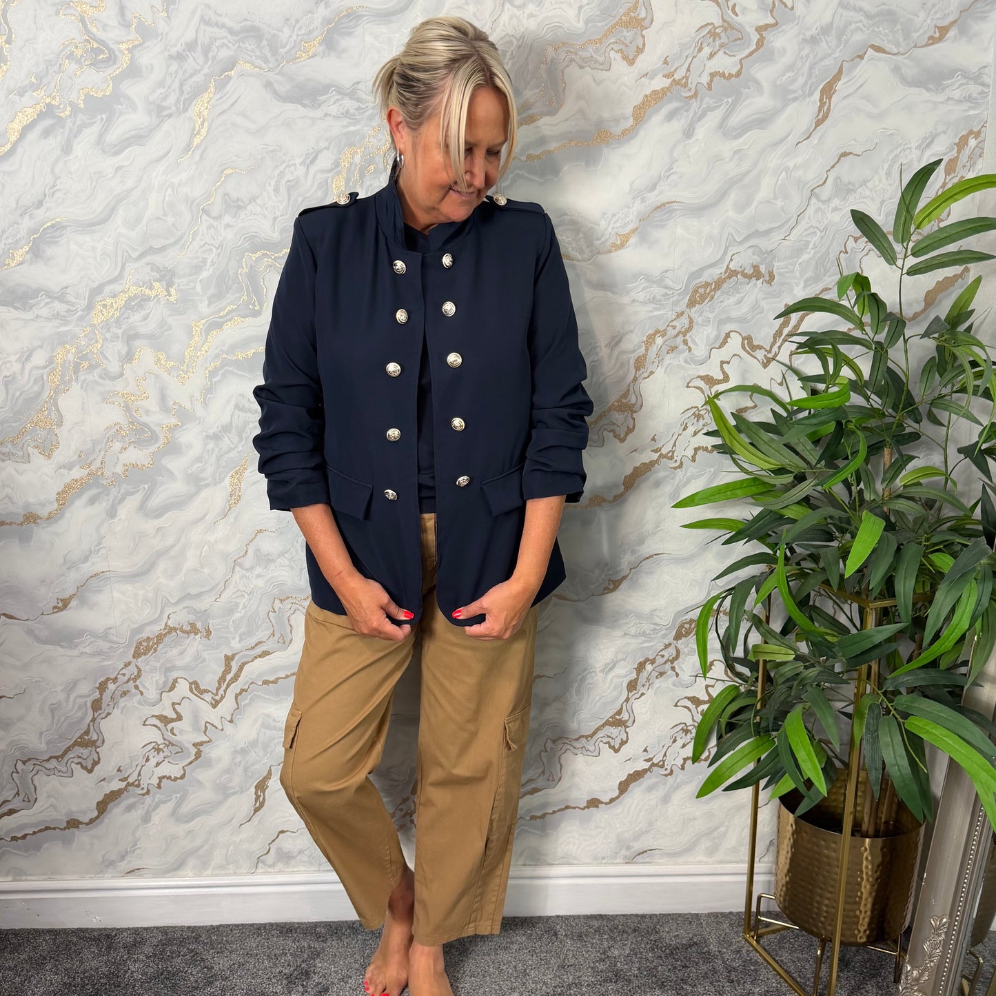Ruched sleeve military jacket