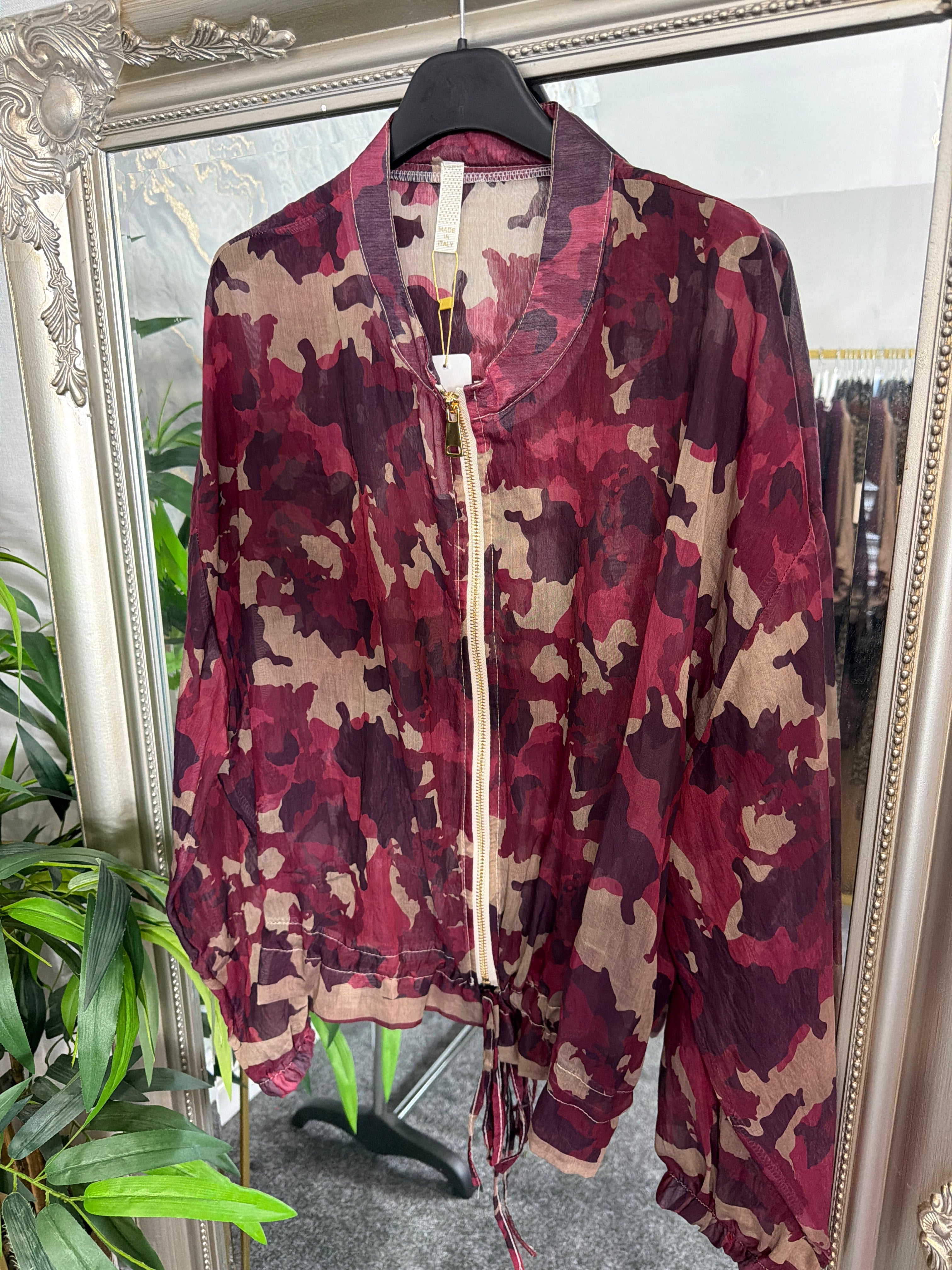 Camo chiffon zip up jackets