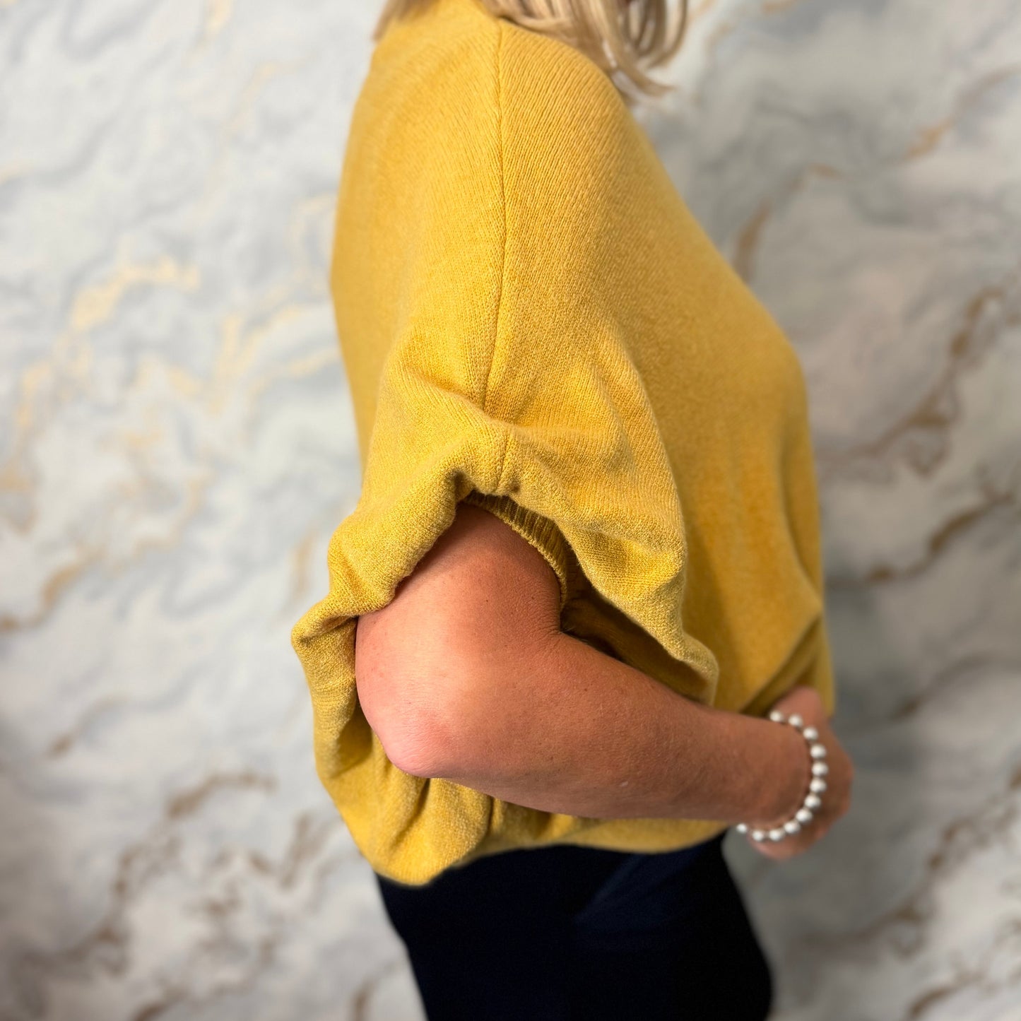 Ochre yellow button sleeve jumper