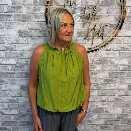 Green pebble neck top