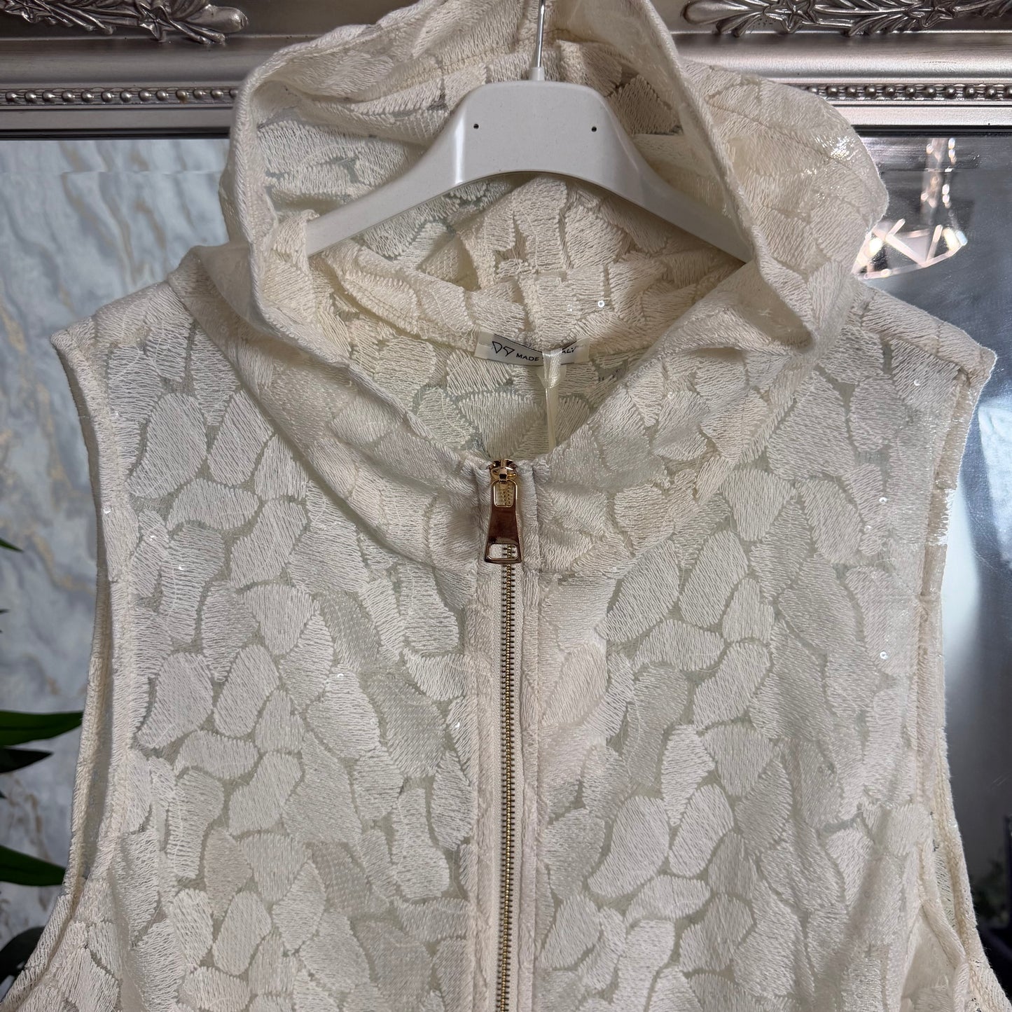 Lace zip up hooded top
