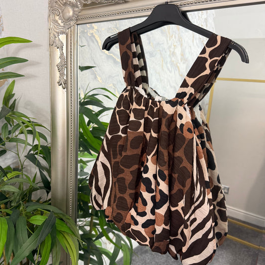 Animal print bubble hem top
