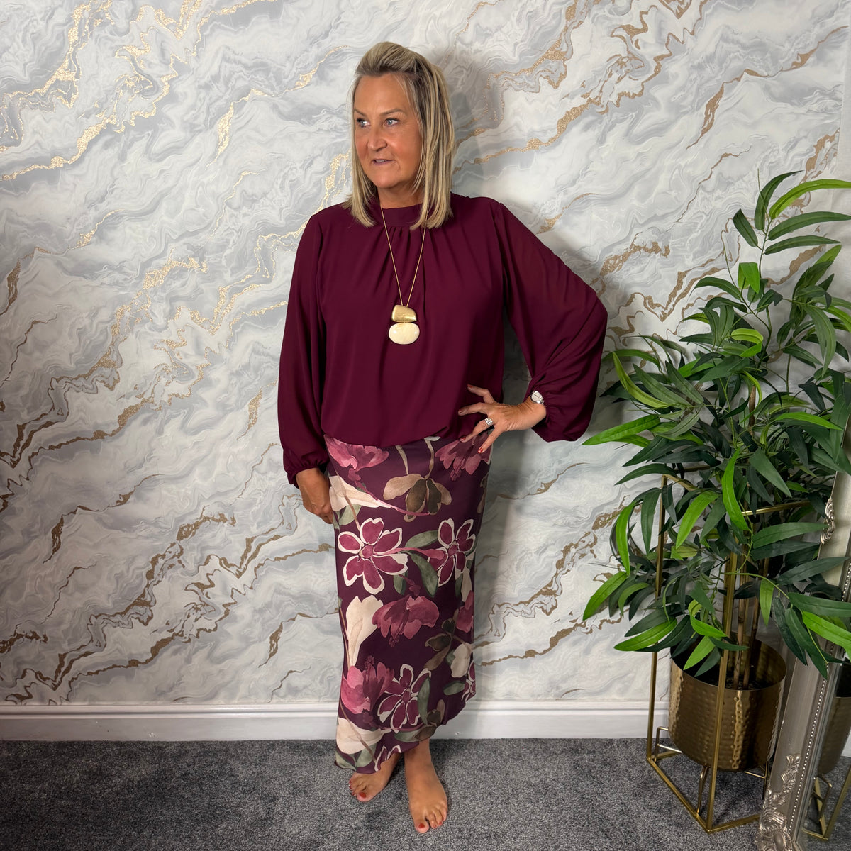 Silky floral maxi skirt