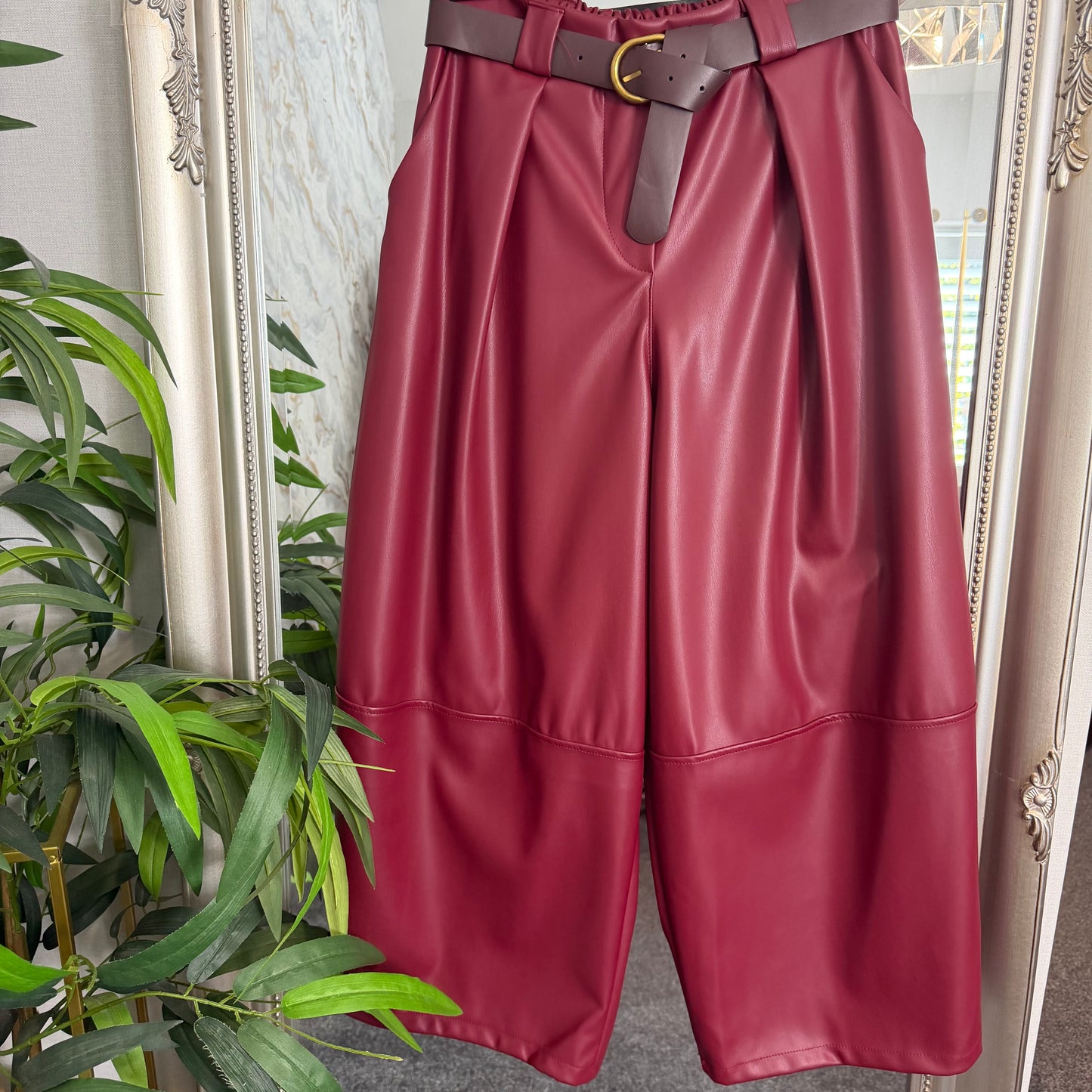 PU wide leg angle grazer trouser