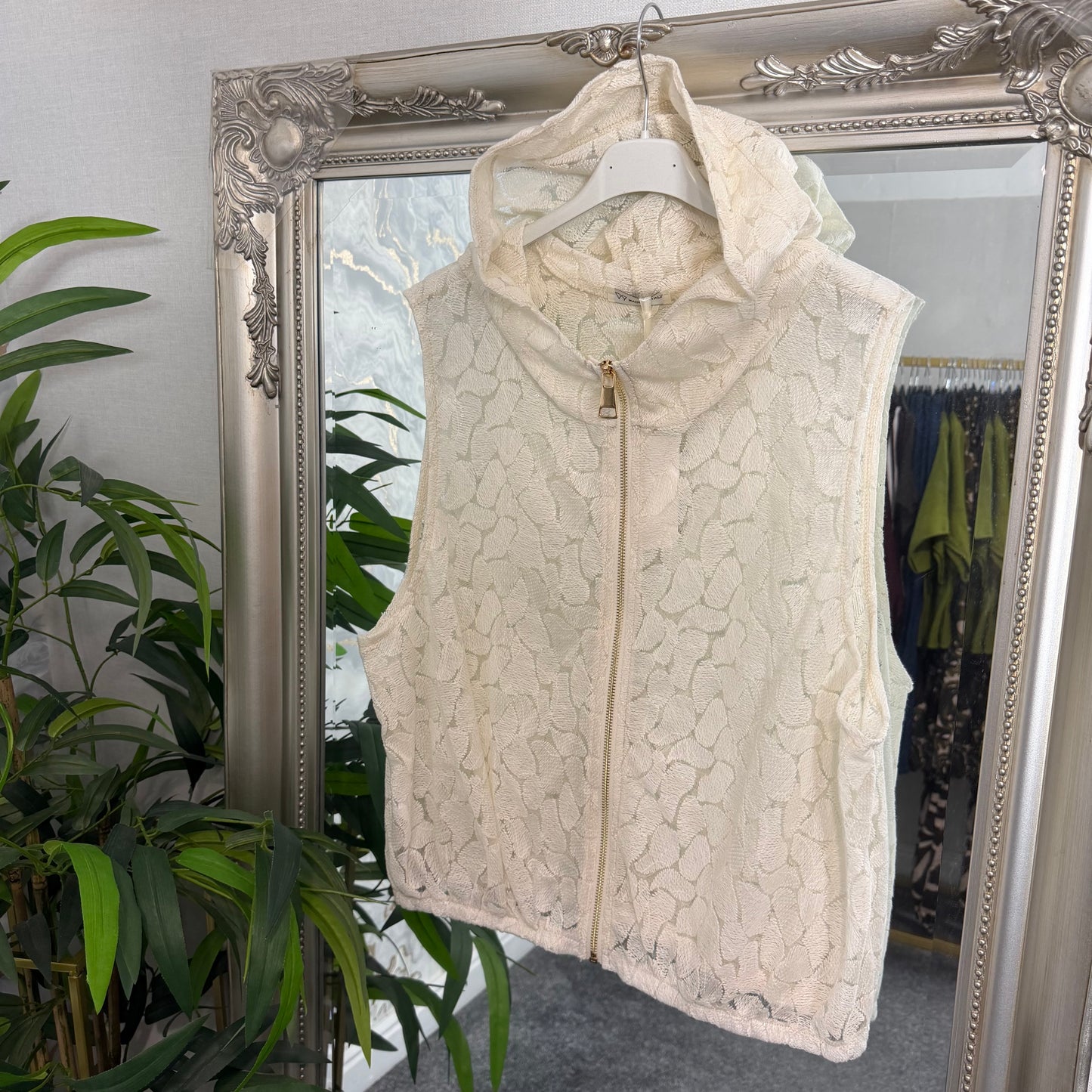 Lace zip up hooded top