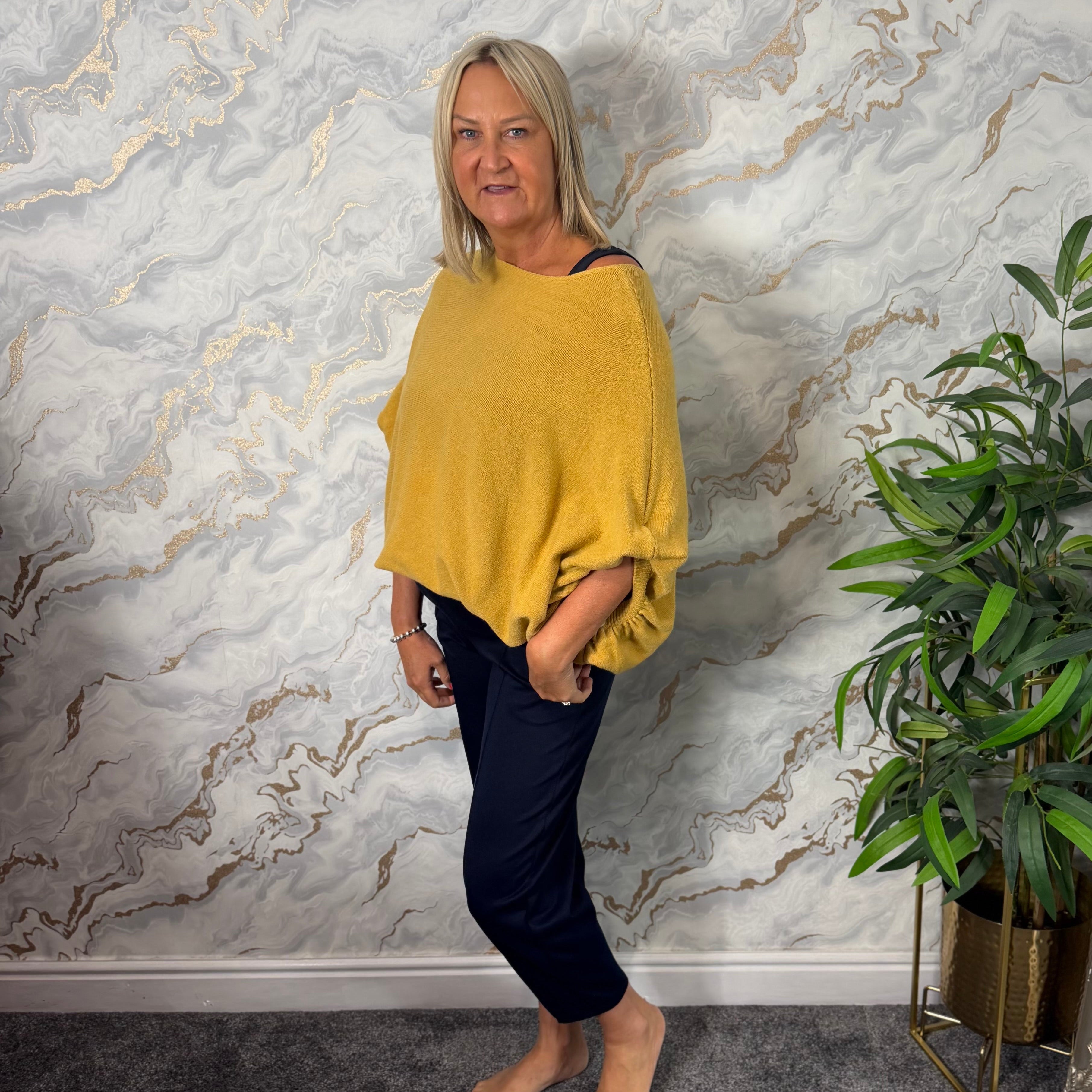 Ochre yellow button sleeve jumper
