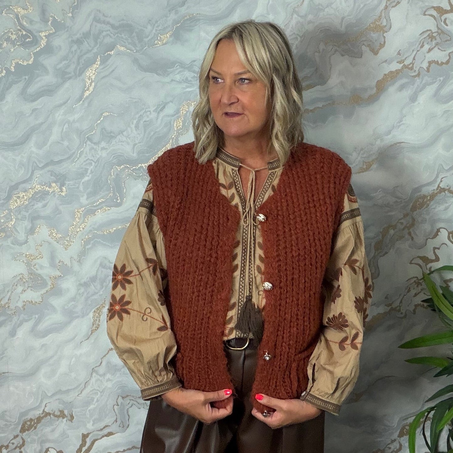 Knitted rust waistcoat