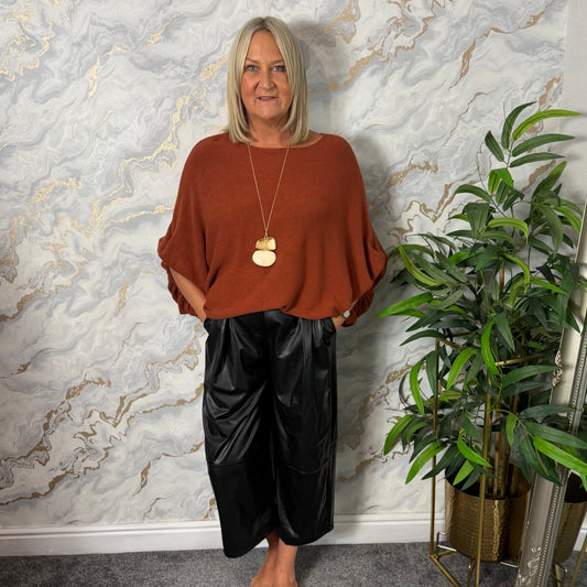 Ruched button sleeve batwing jumper