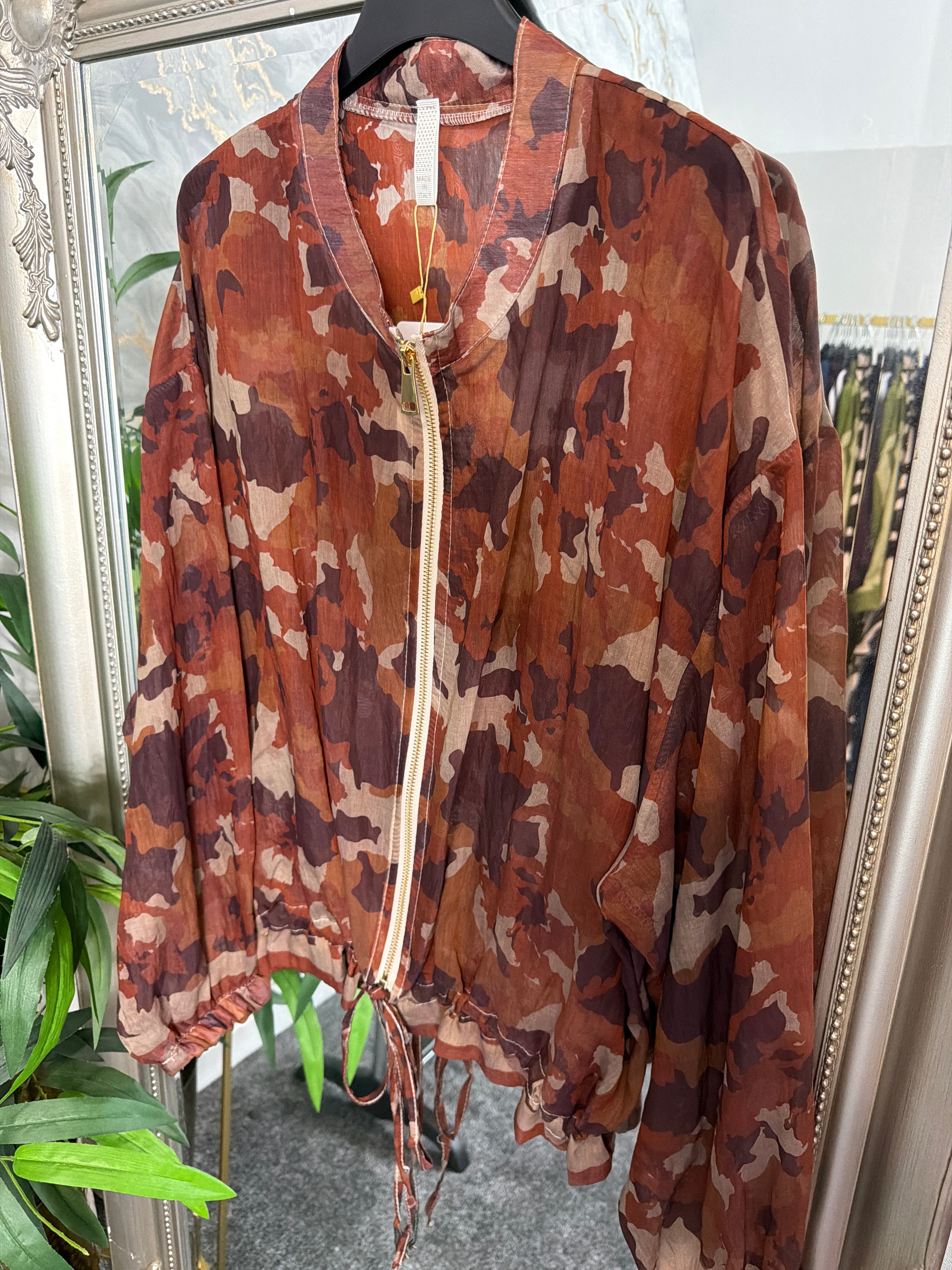 Camo chiffon zip up jackets