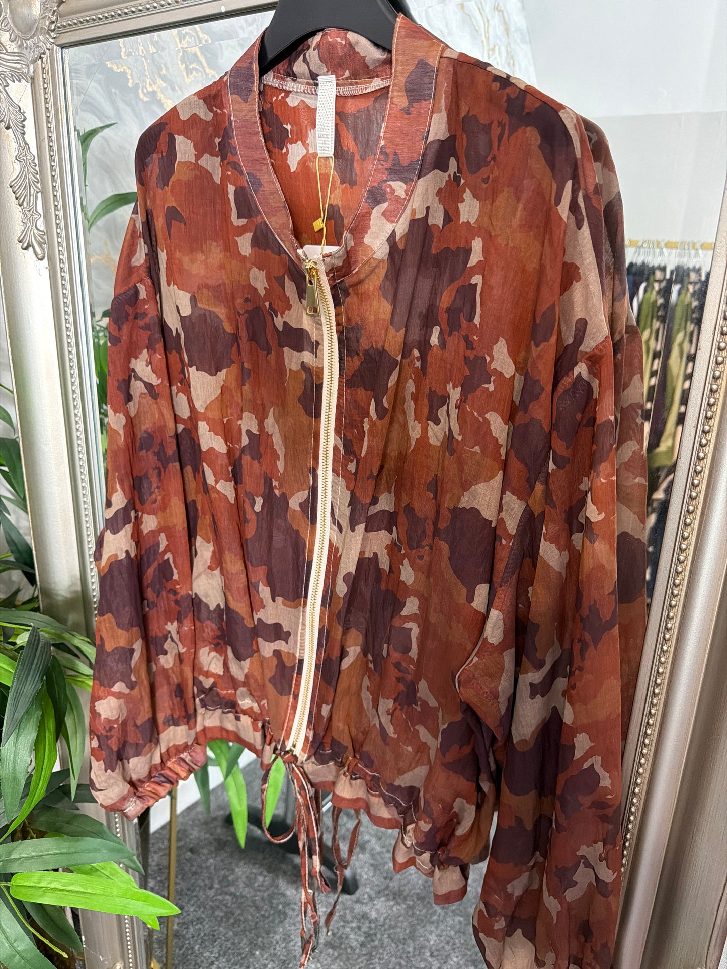 Camo chiffon zip up jackets