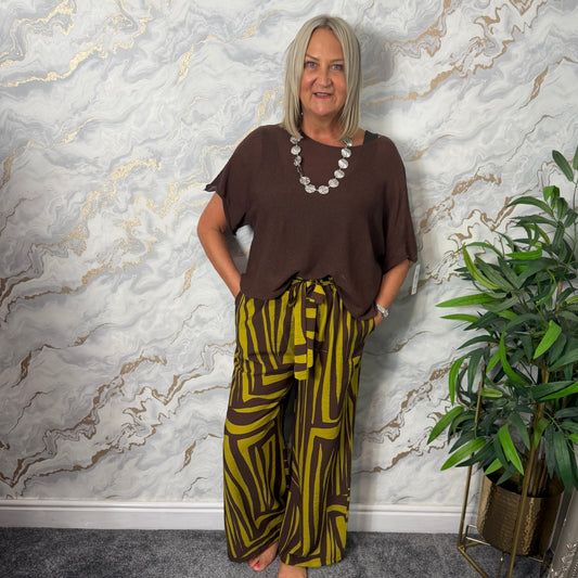 Abstract print wide leg trousers