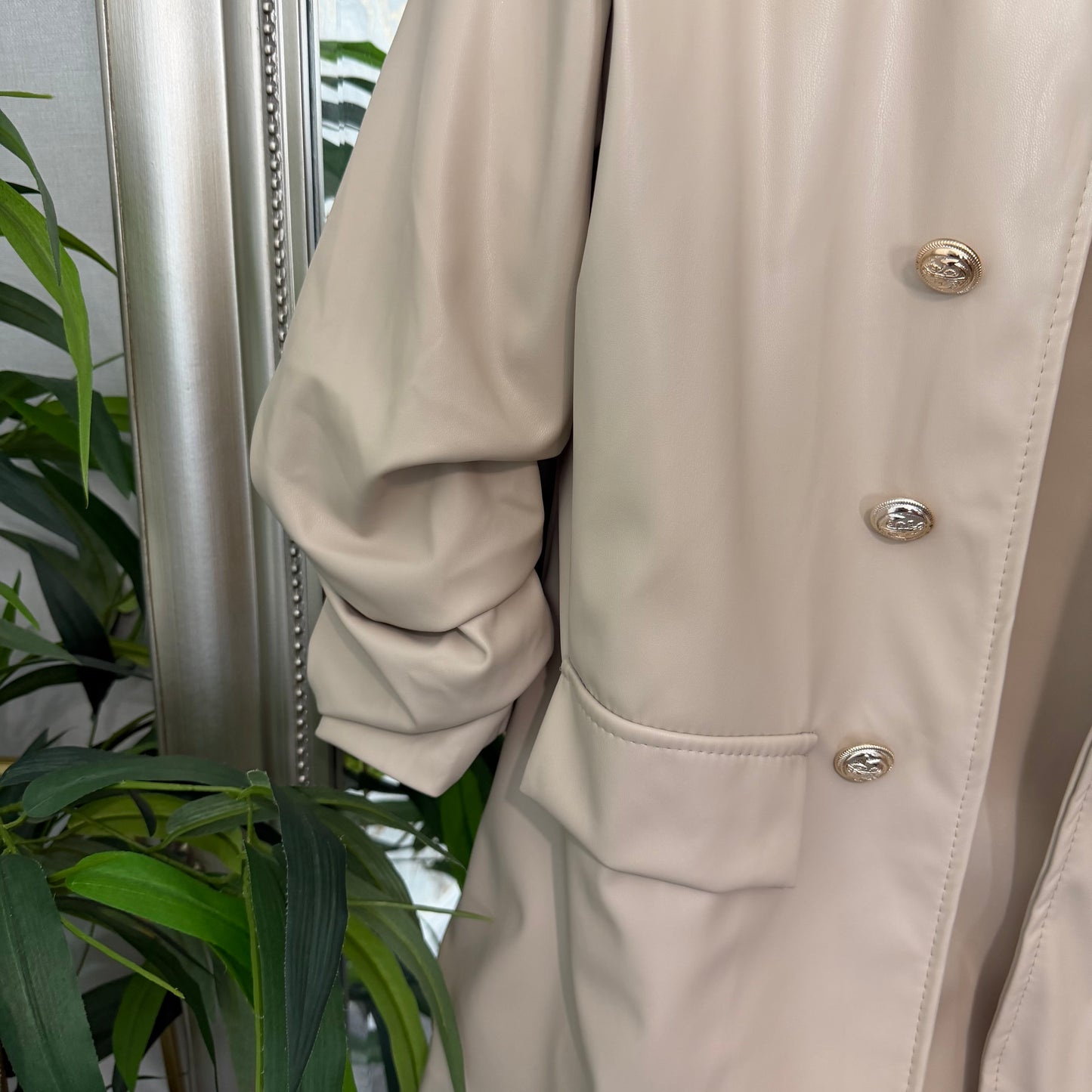 Pu ruched sleeve military blazer