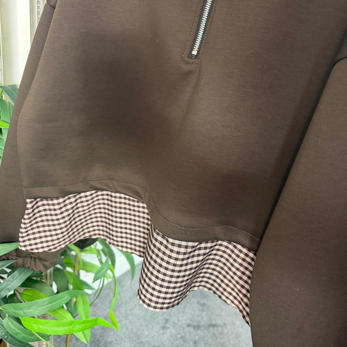 Half zip gingham frill jumper