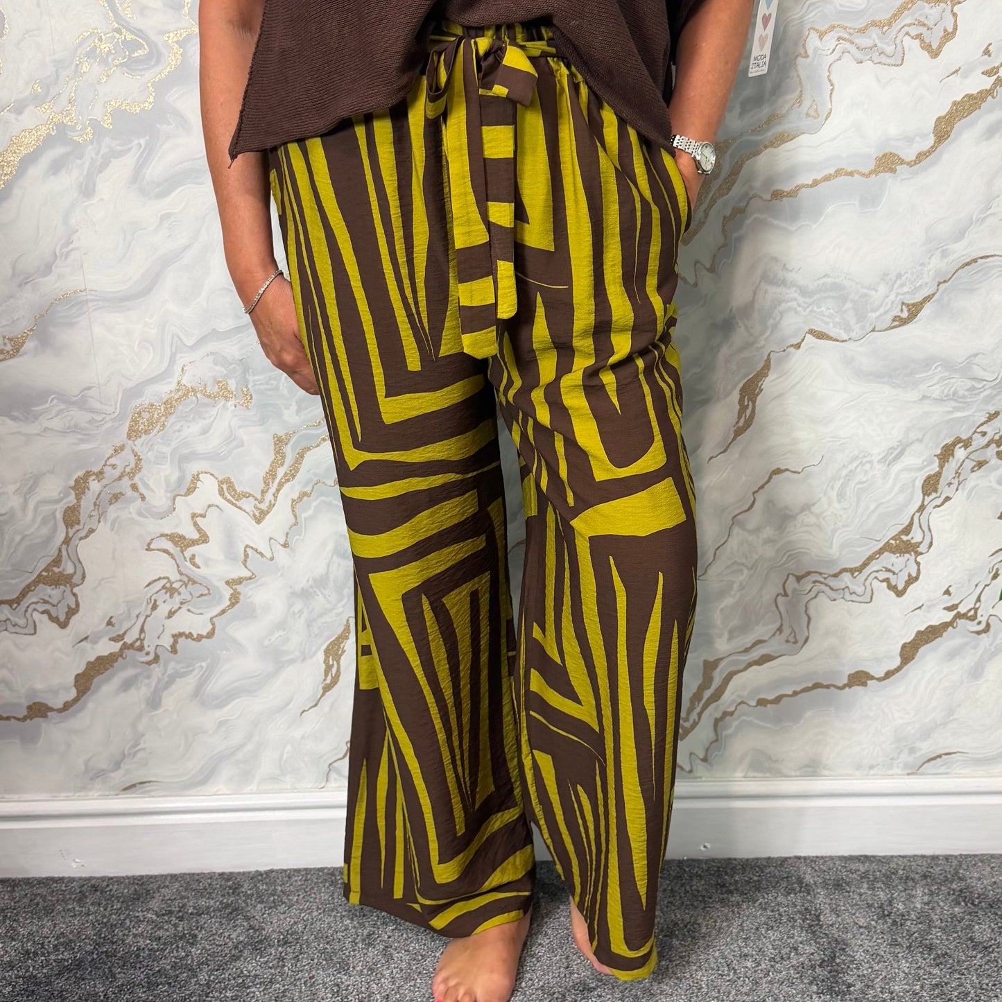 Abstract print wide leg trousers