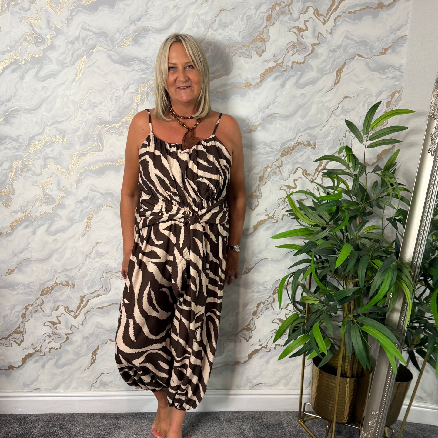 Brown zebra print jumpsuit