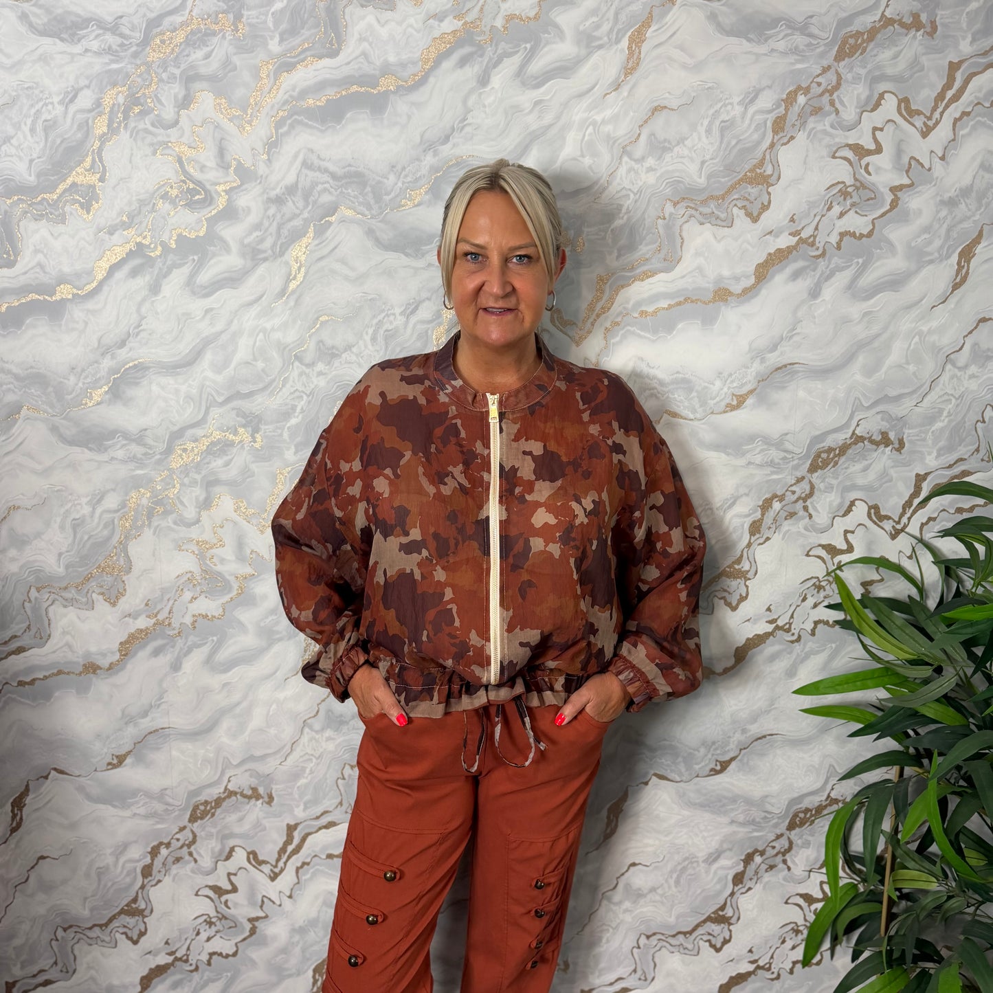 Camo chiffon zip up jackets