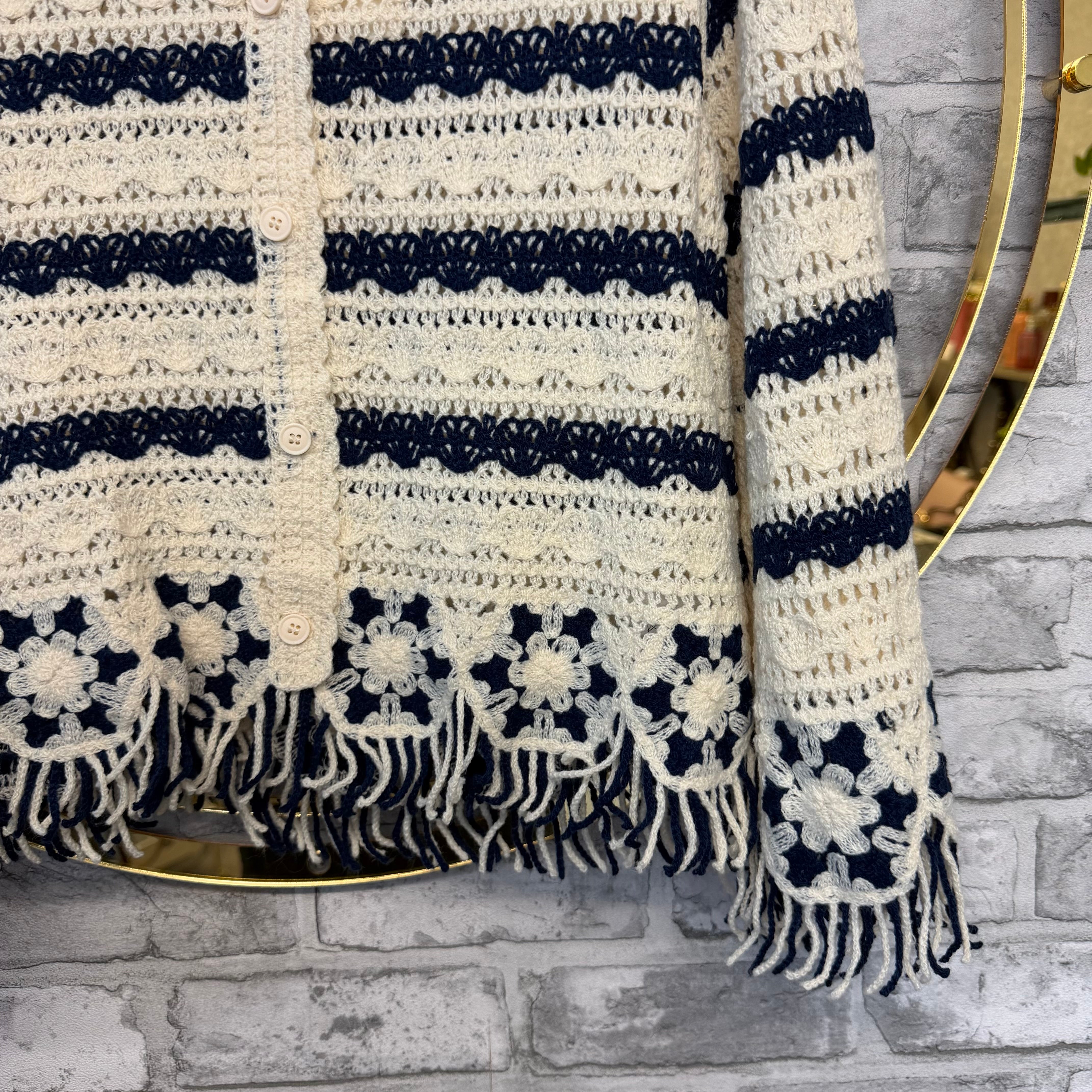 Navy and cream tassle cardigan