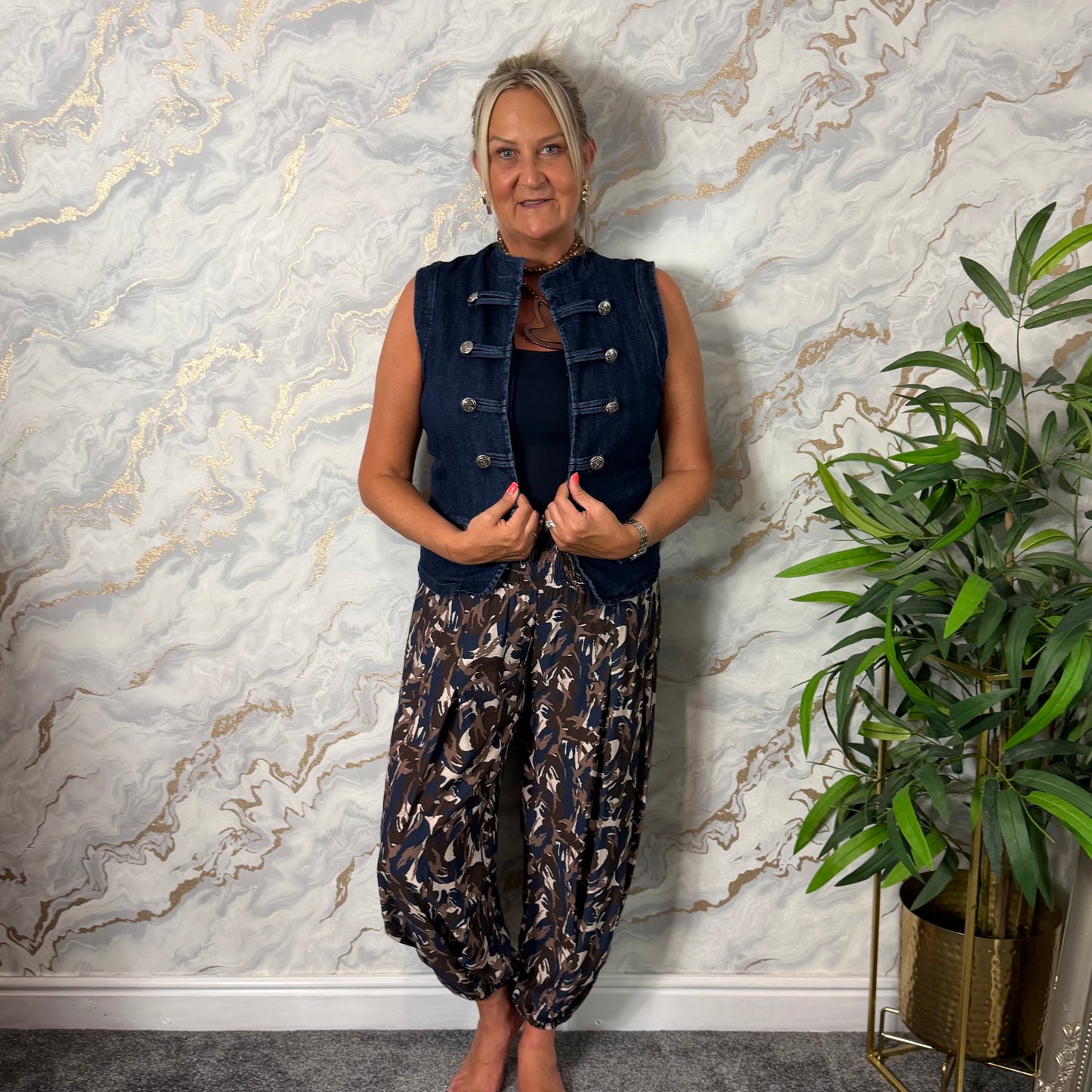 Denim military waistcoat