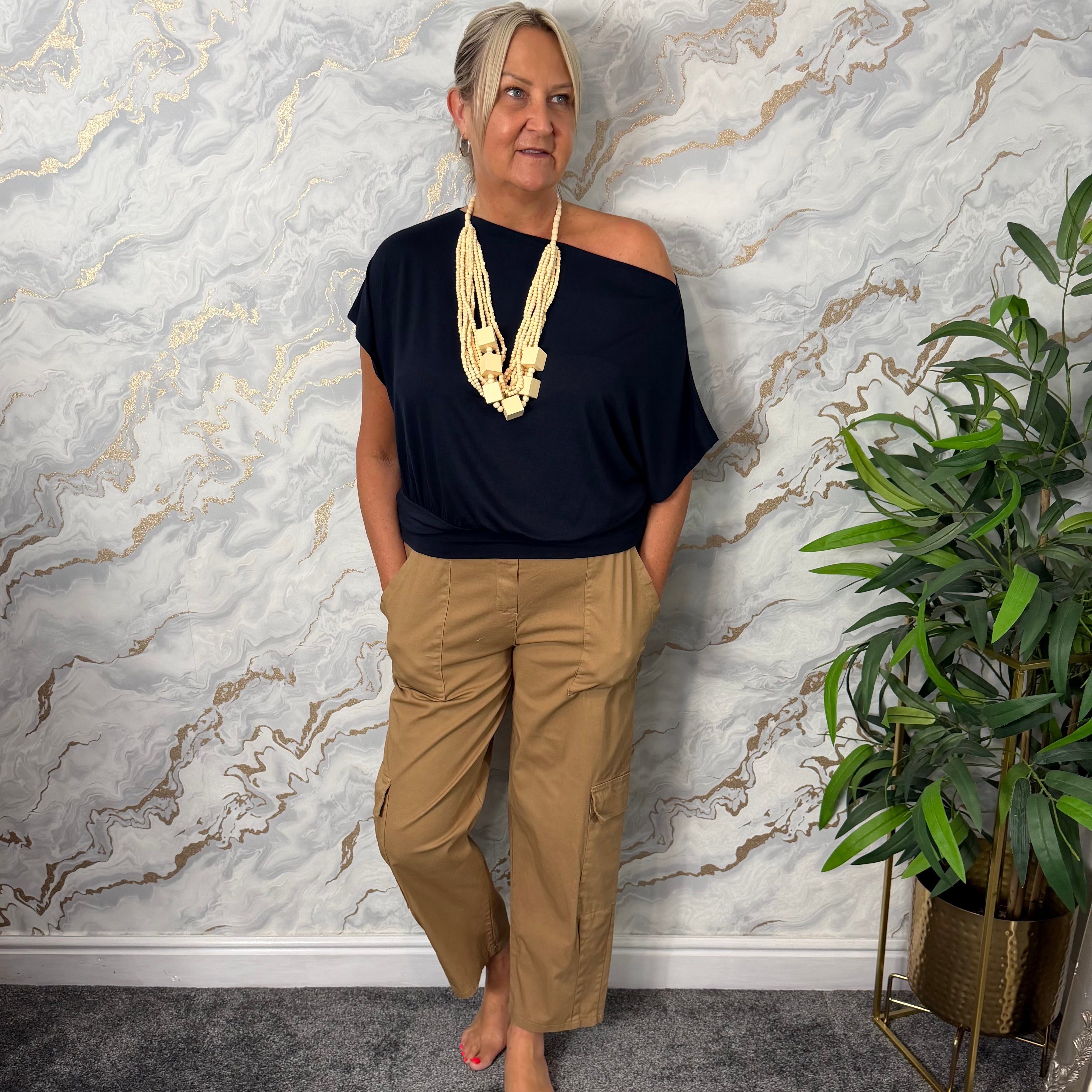 Camel cargo trousers