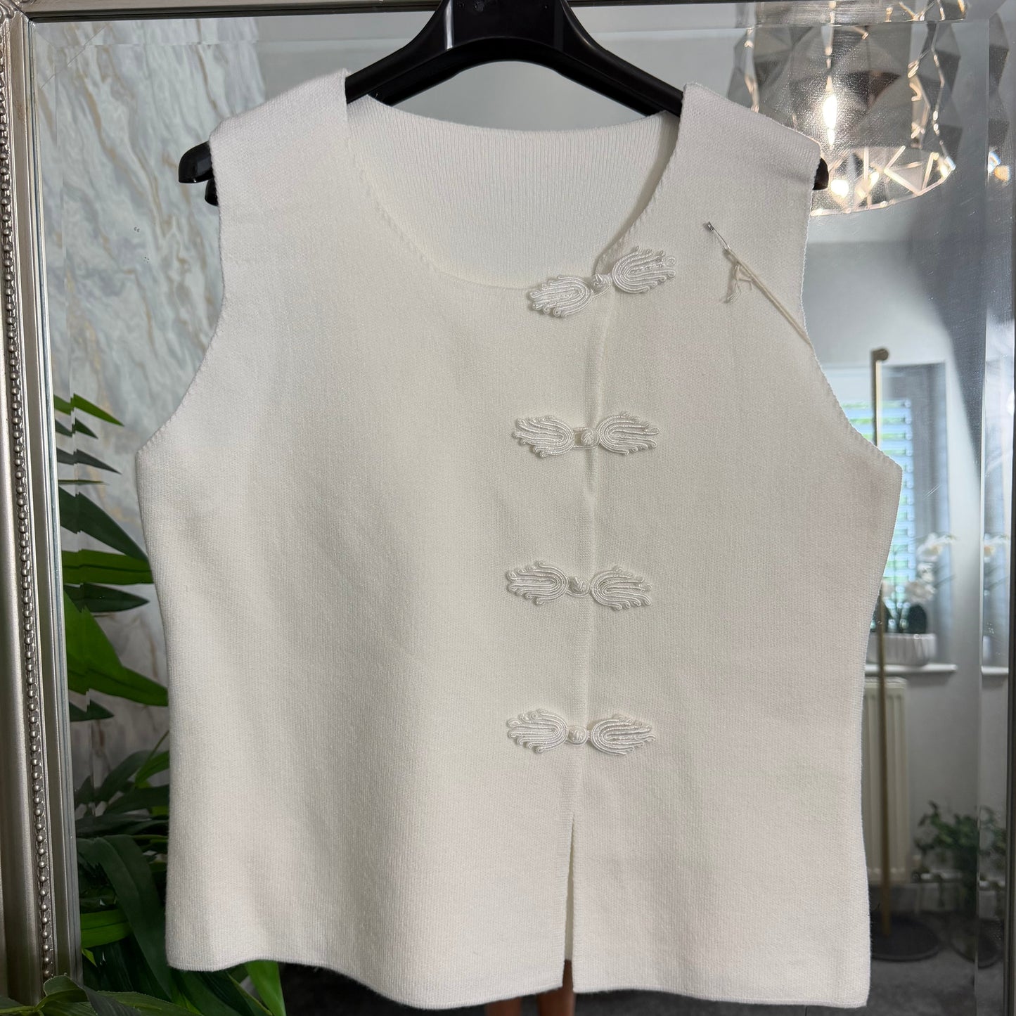 White knitted military waistcoat