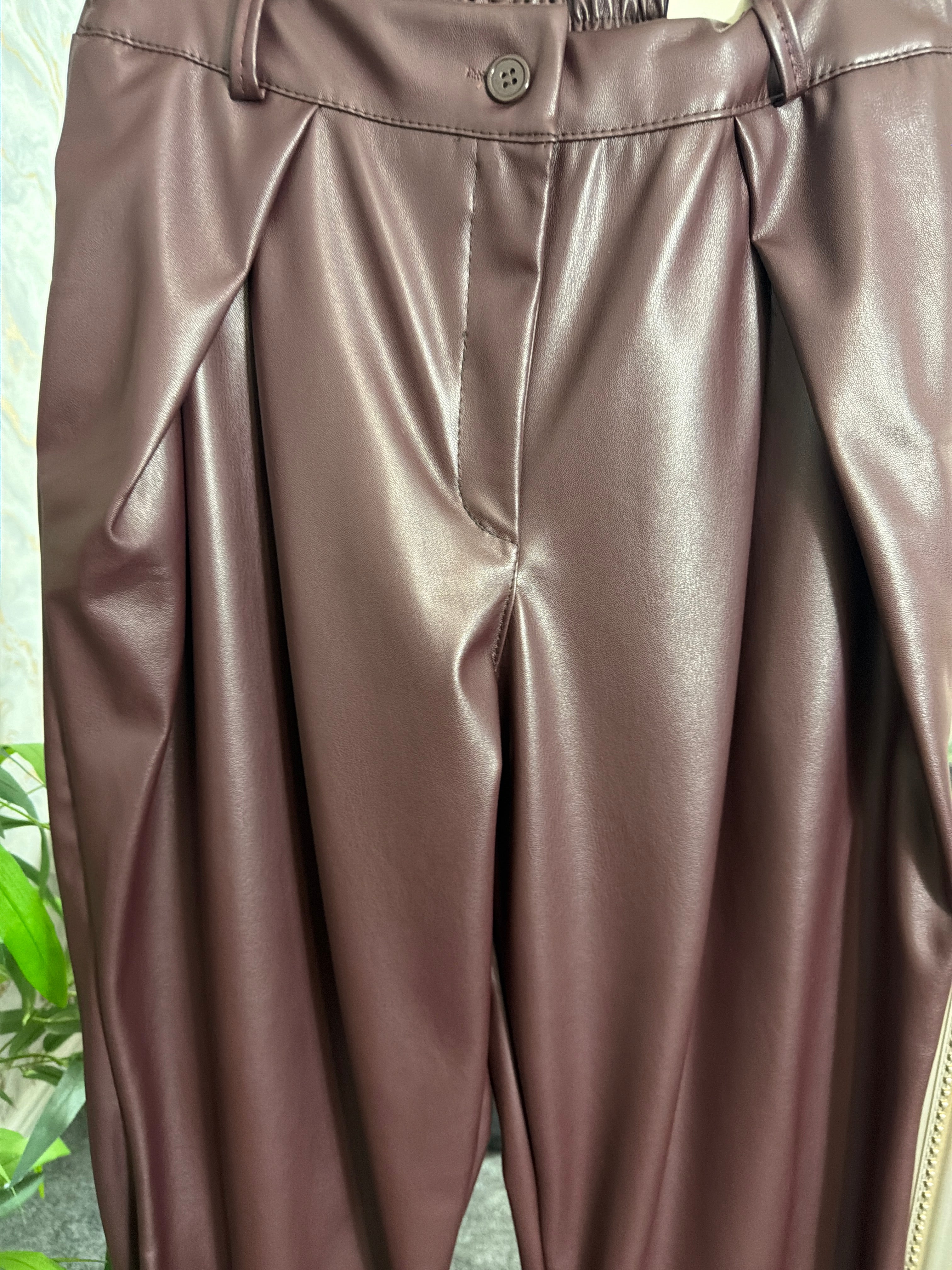 Ox blood PU wide leg trousers