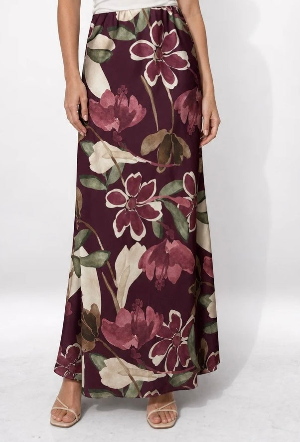 Silky floral maxi skirt