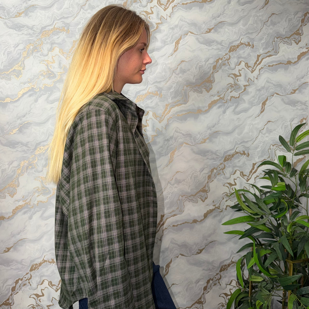 Green Plaid Flannel Shirt with Undervest