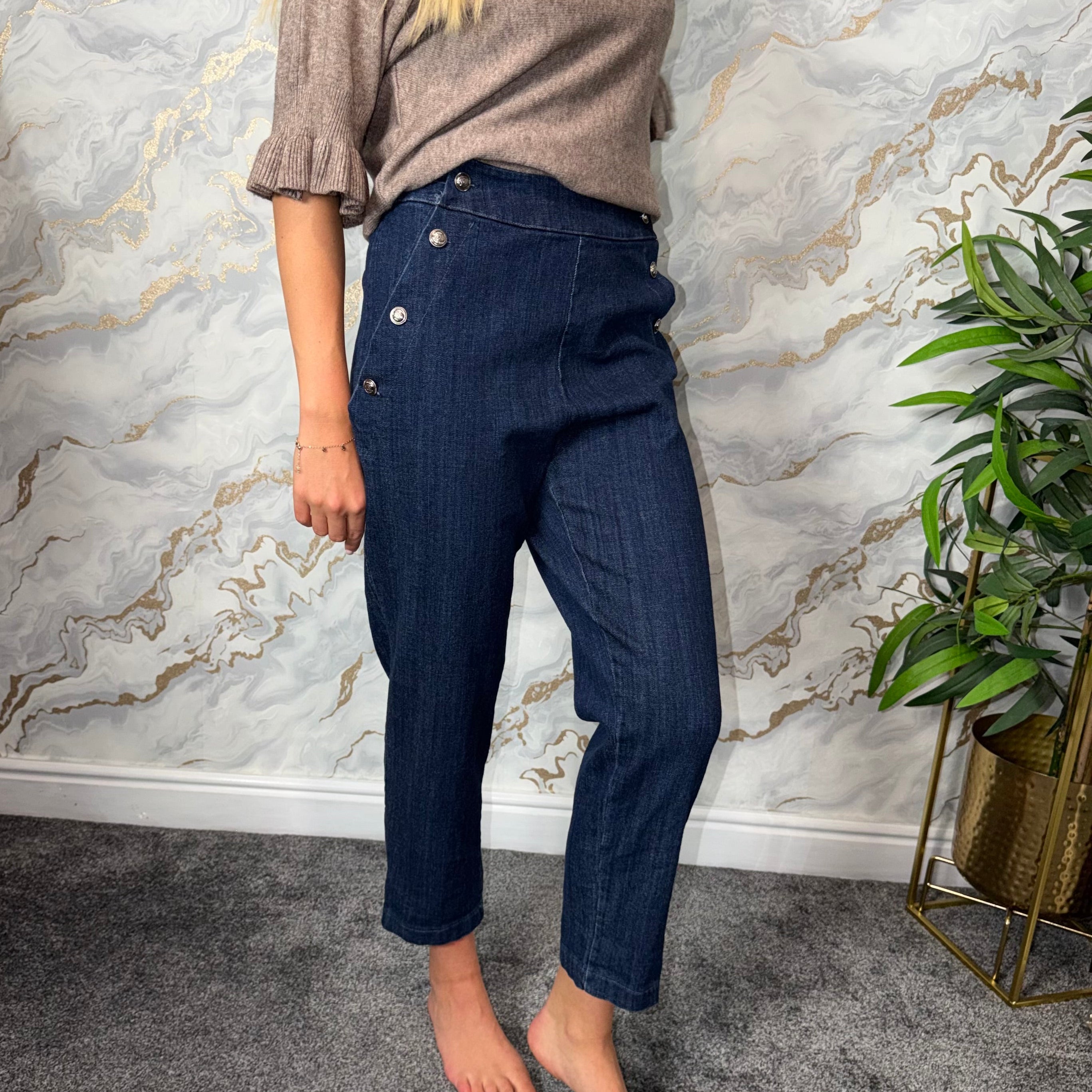 Military Button Navy Jeans