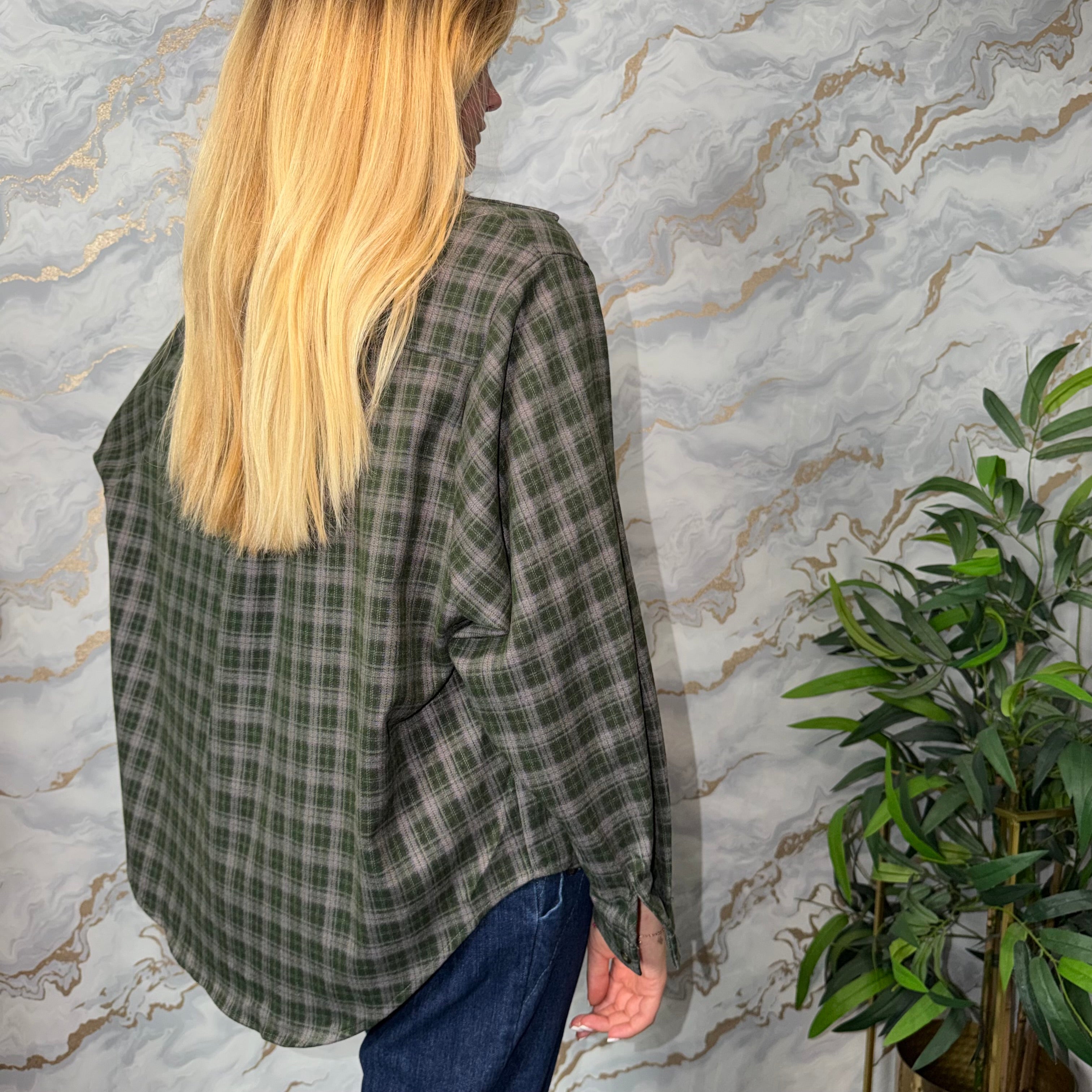 Green Plaid Flannel Shirt with Undervest